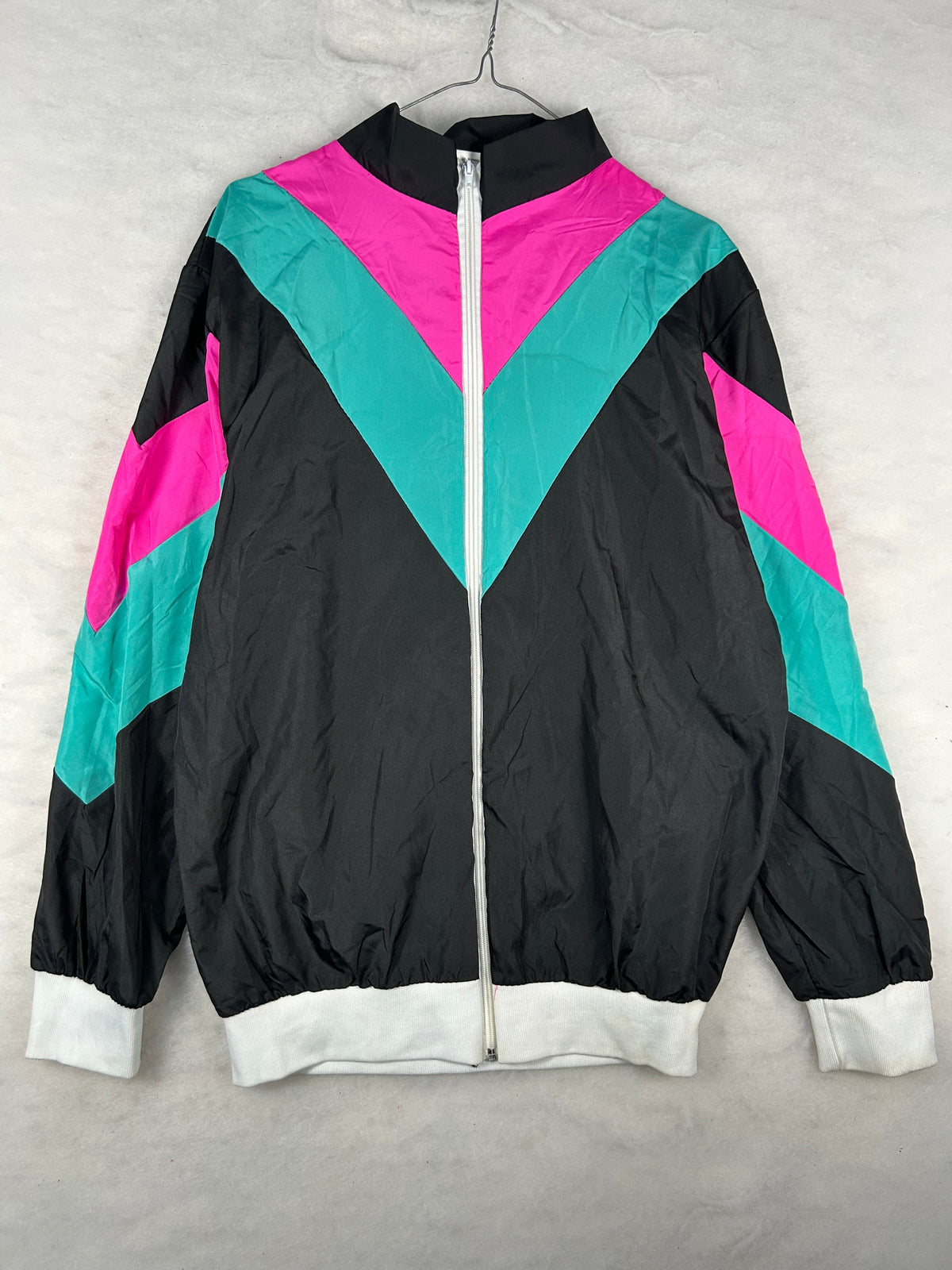Giacca a vento anni 90 nera color block fucsia vintage – Donna L