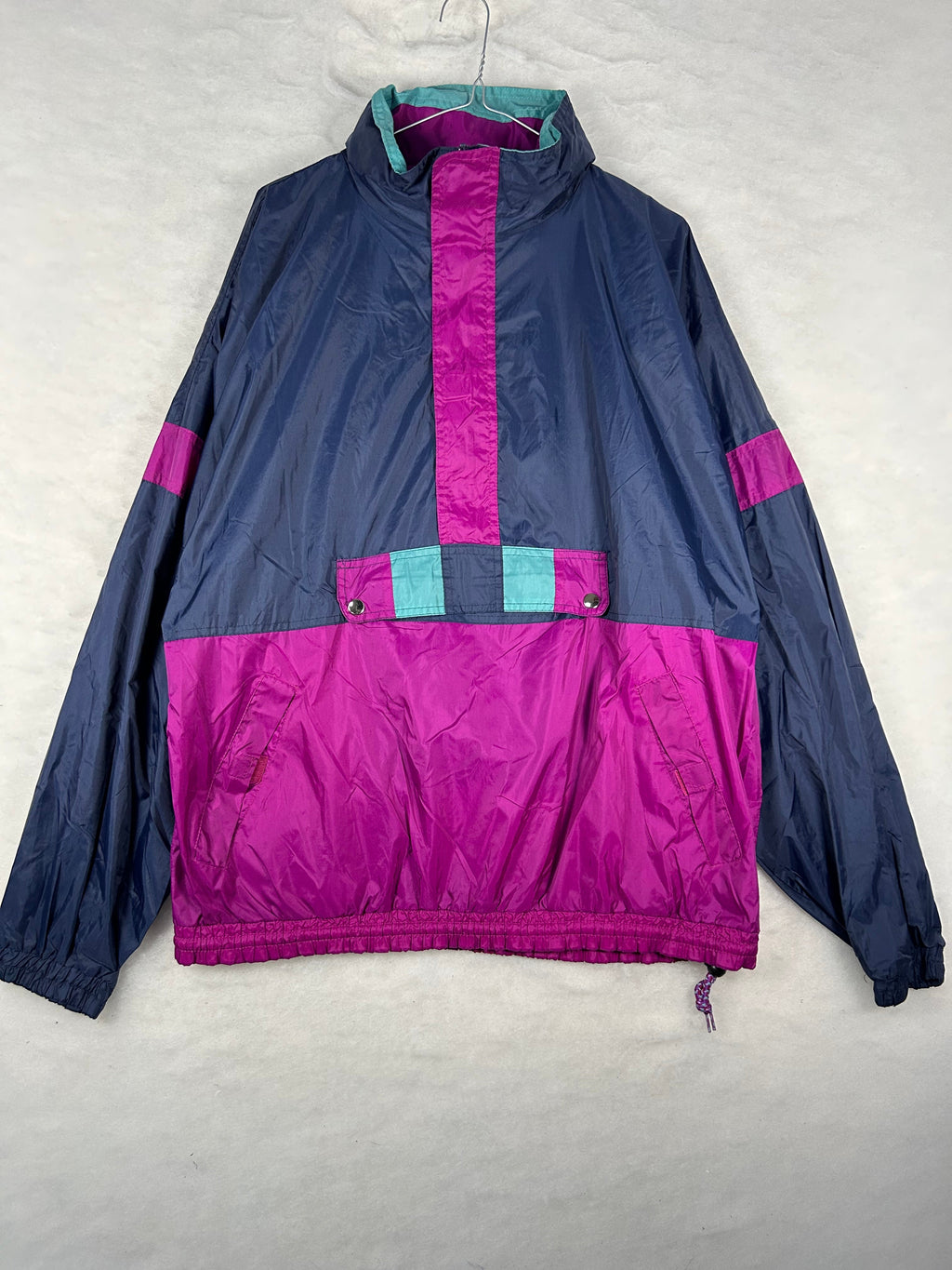 Anorak mezza zip anni 90 blu e magenta vintage – Uomo L