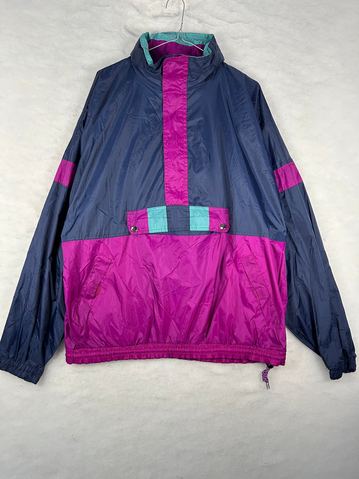 Anorak mezza zip anni 90 blu e magenta vintage – Uomo L