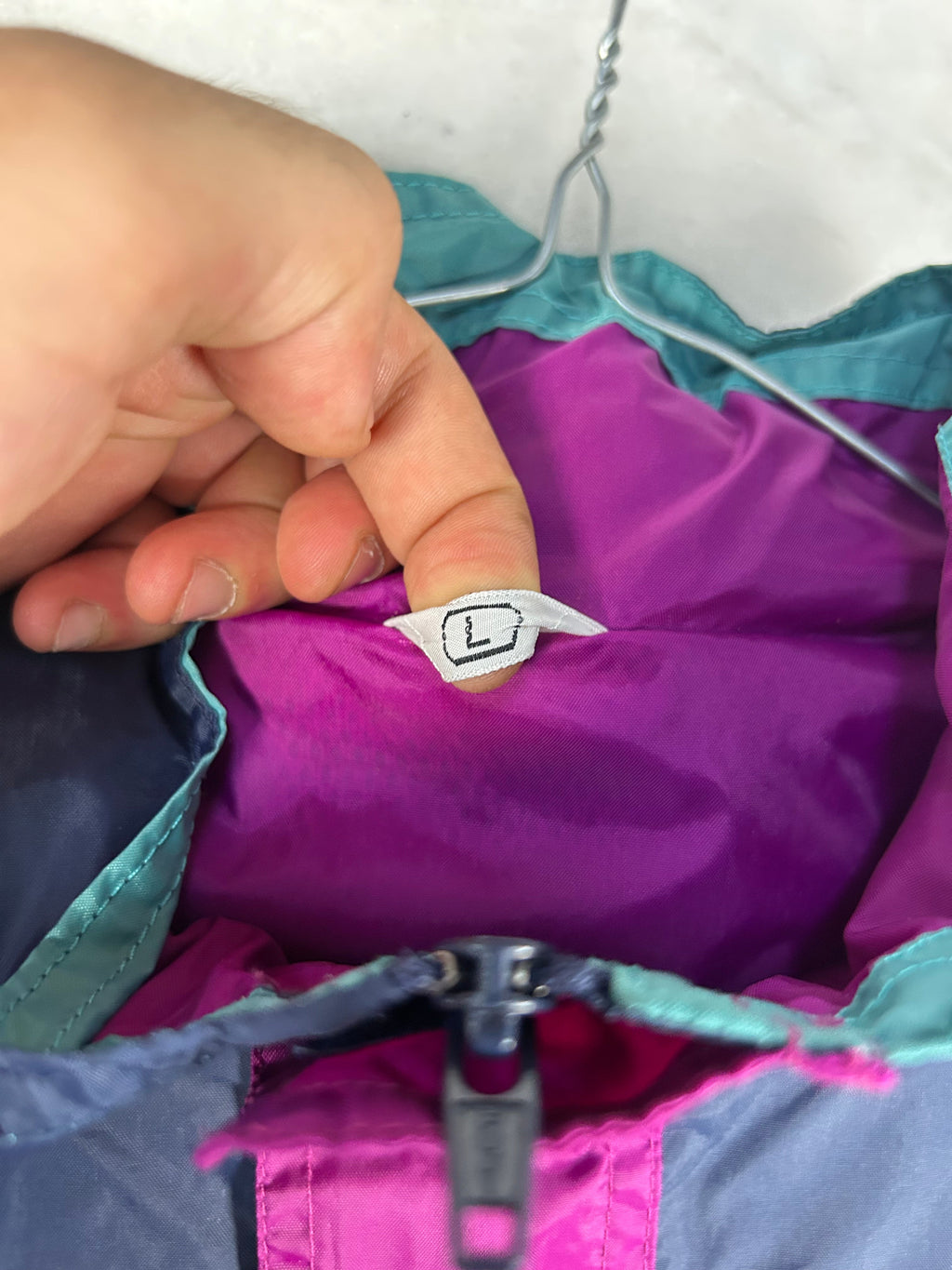 Anorak mezza zip anni 90 blu e magenta vintage – Uomo L