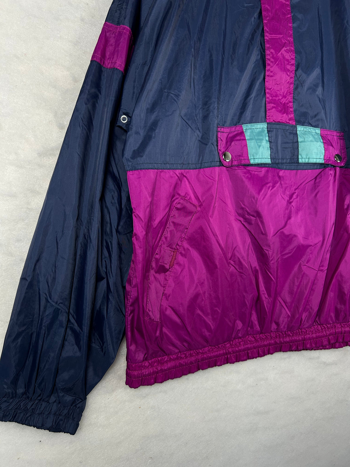 Anorak mezza zip anni 90 blu e magenta vintage – Uomo L