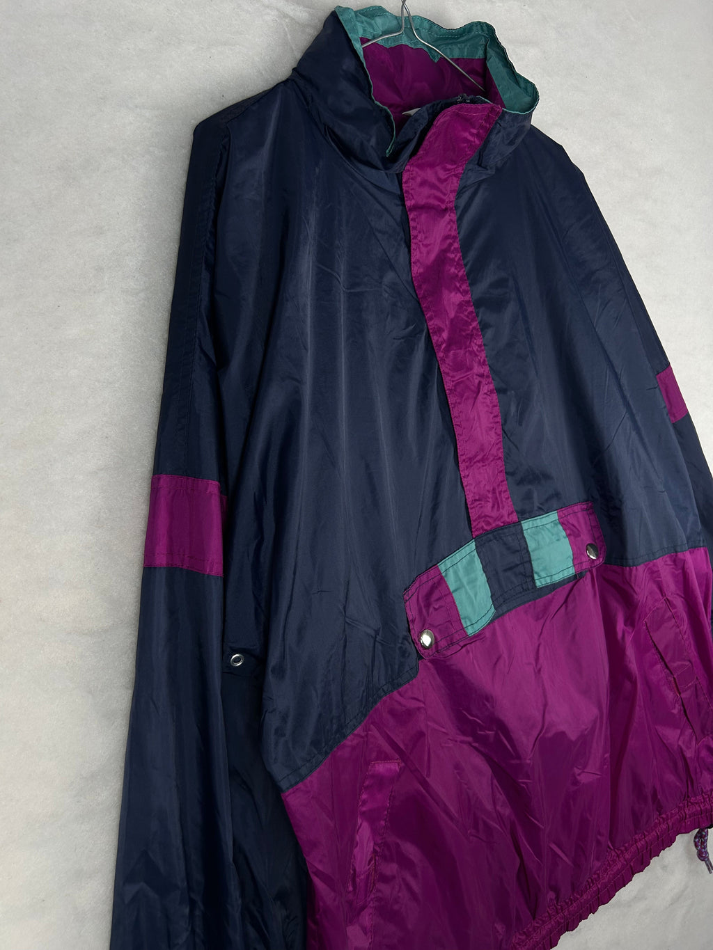 Anorak mezza zip anni 90 blu e magenta vintage – Uomo L