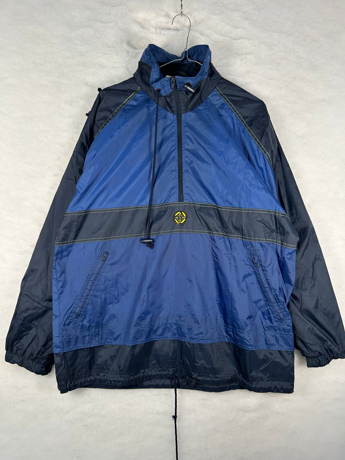 Anorak con cappuccio mezza zip blu vintage – Uomo S