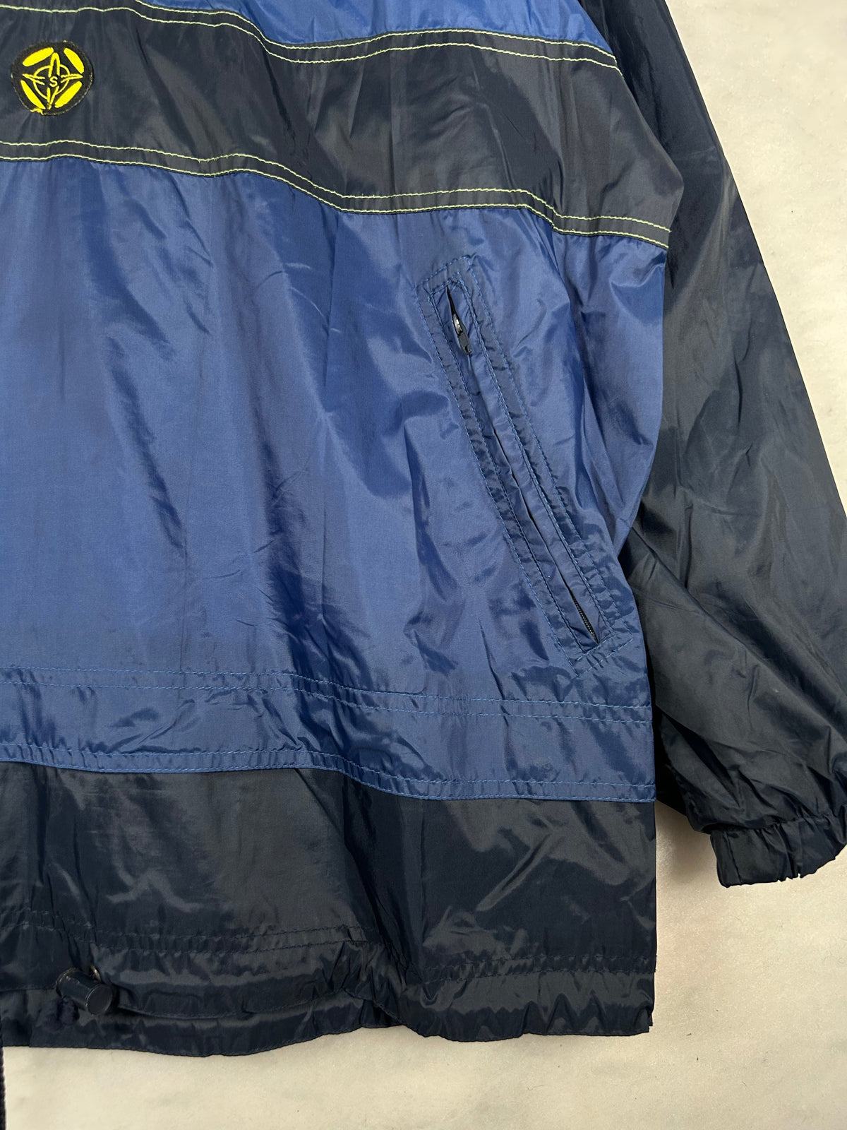 Anorak con cappuccio mezza zip blu vintage – Uomo S