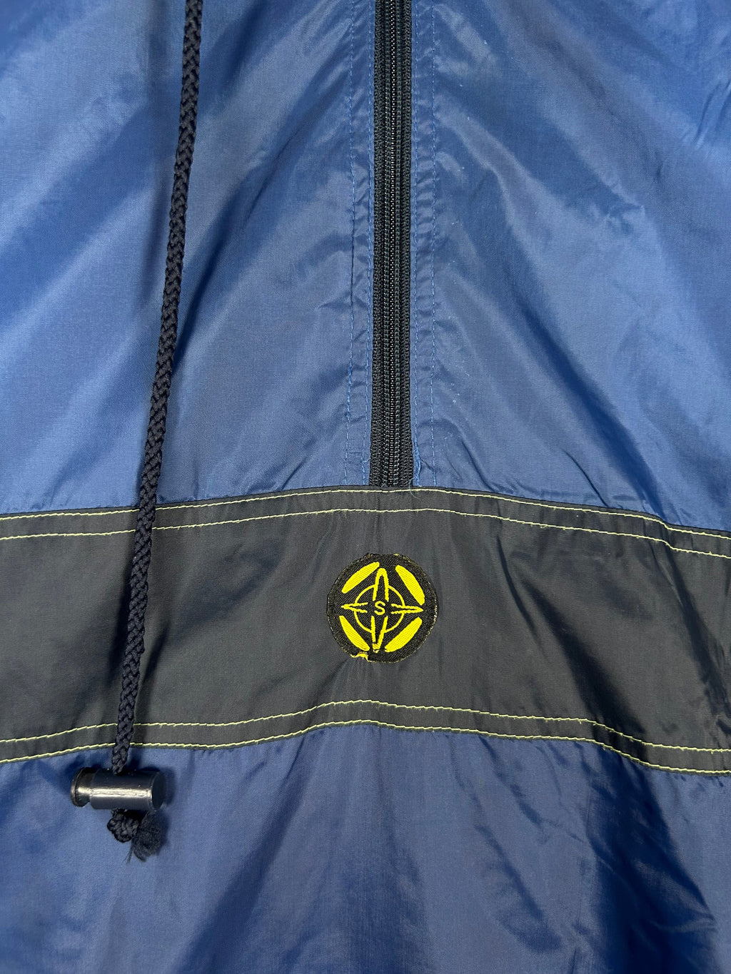 Anorak con cappuccio mezza zip blu vintage – Uomo S
