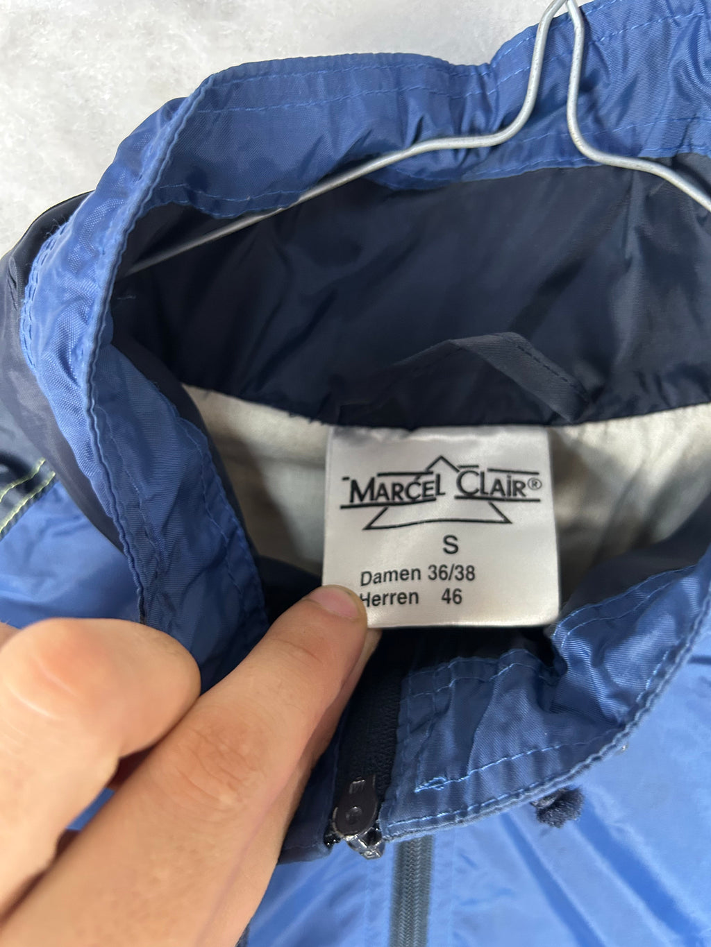 Anorak con cappuccio mezza zip blu vintage – Uomo S