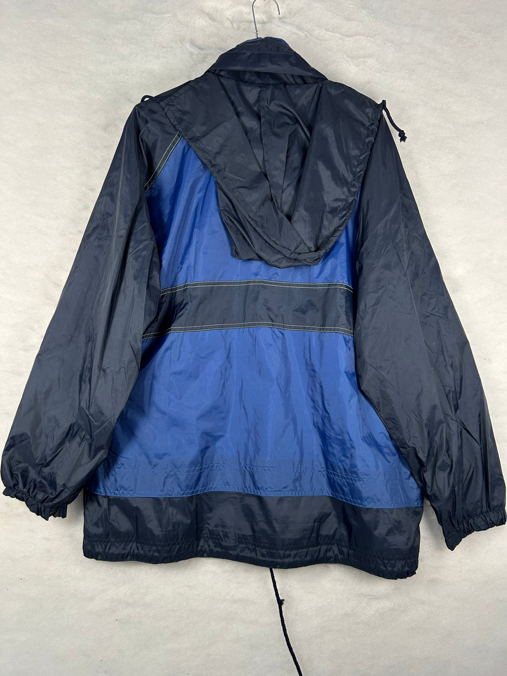 Anorak con cappuccio mezza zip blu vintage – Uomo S