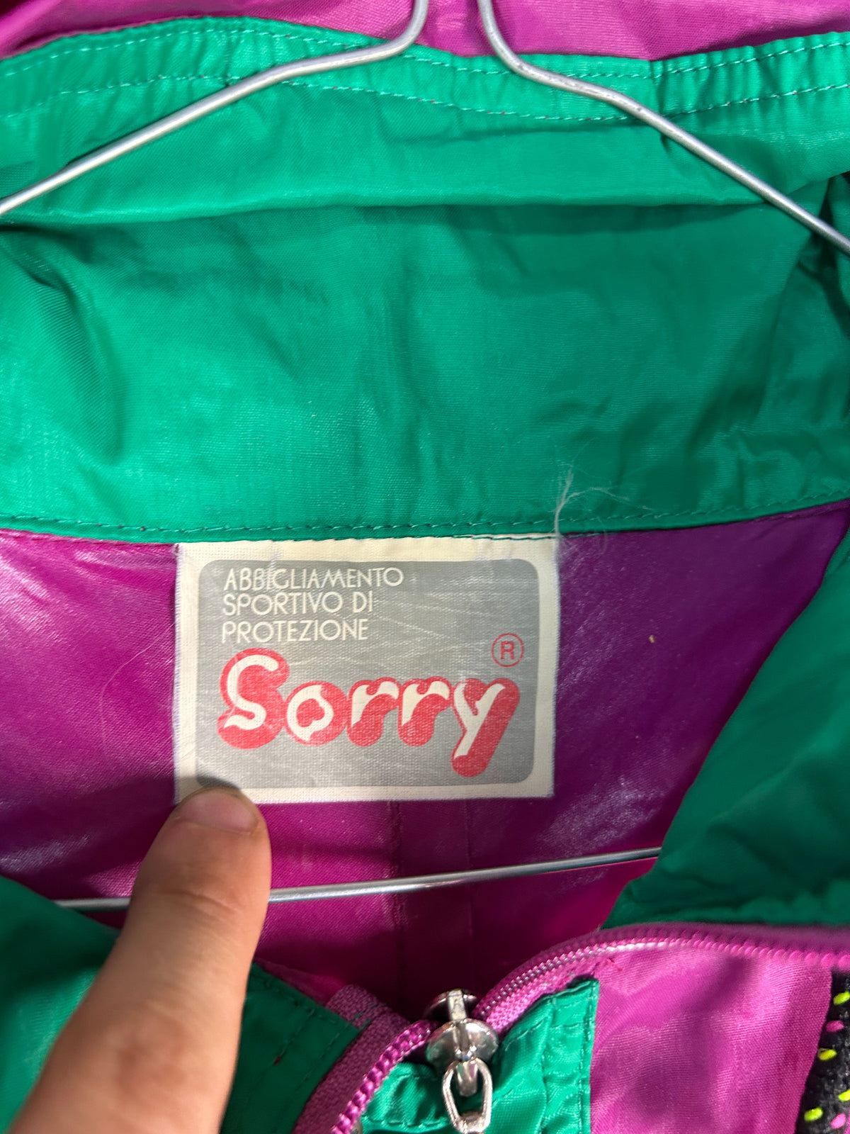 Anorak mezza zip con cappuccio anni 90 viola e verde vintage – Uomo L