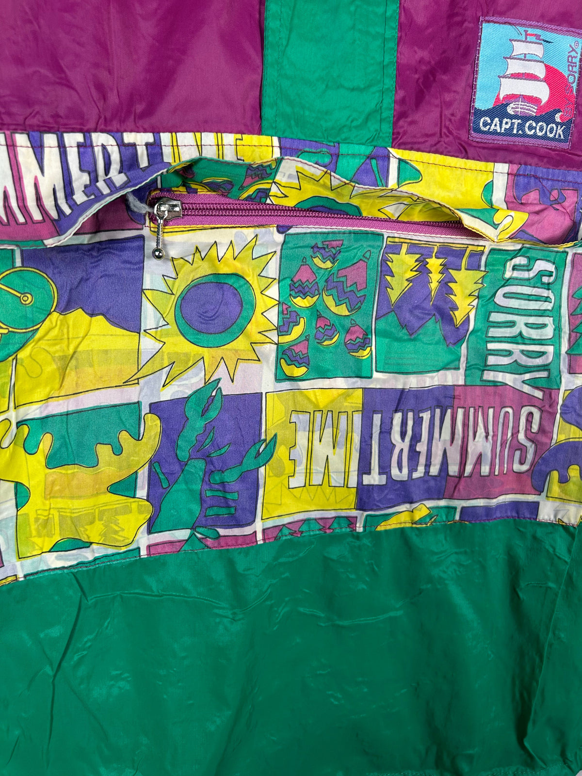 Anorak mezza zip con cappuccio anni 90 viola e verde vintage – Uomo L