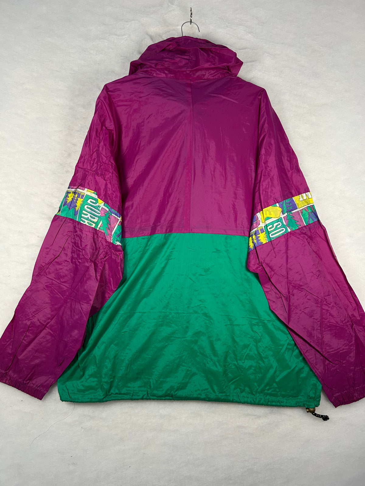 Anorak mezza zip con cappuccio anni 90 viola e verde vintage – Uomo L