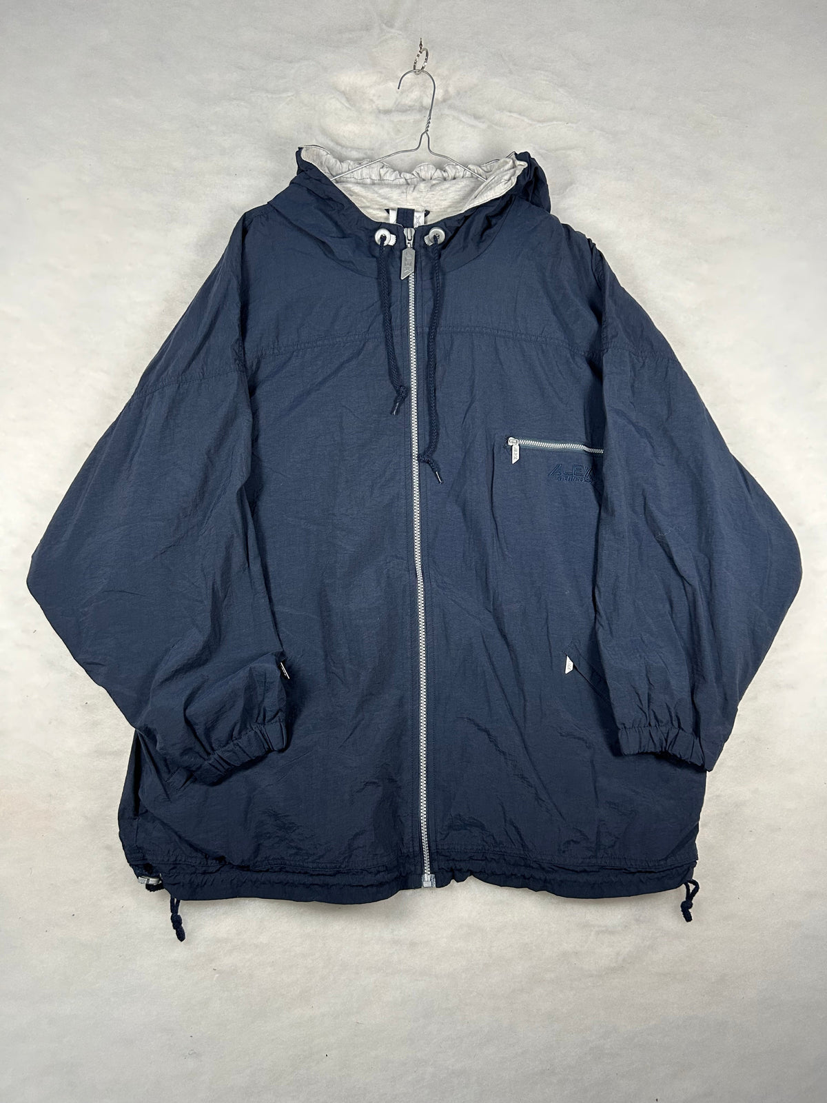 Giacca a vento con cappuccio blu navy vintage – Uomo 2XL