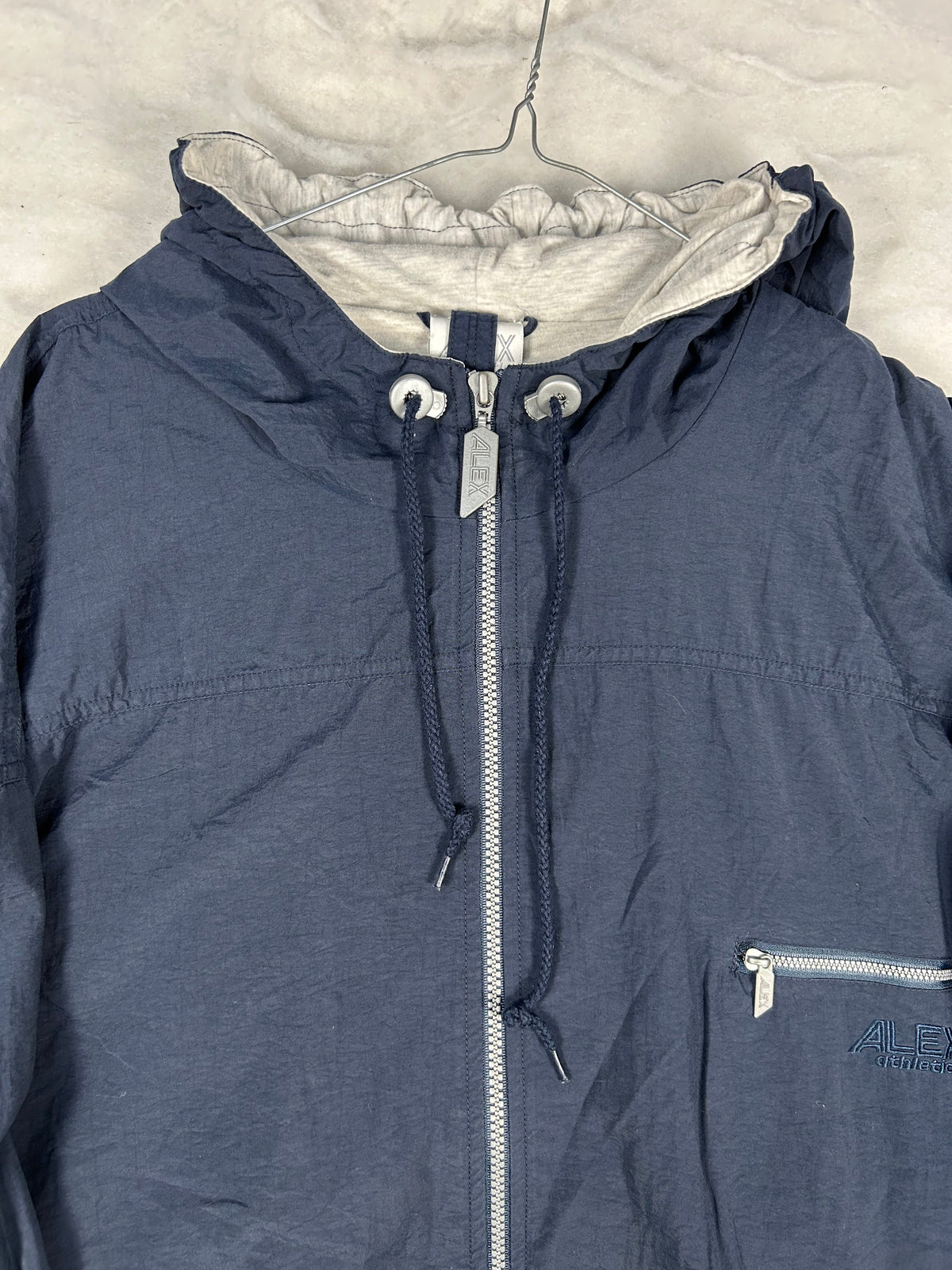 Giacca a vento con cappuccio blu navy vintage – Uomo 2XL