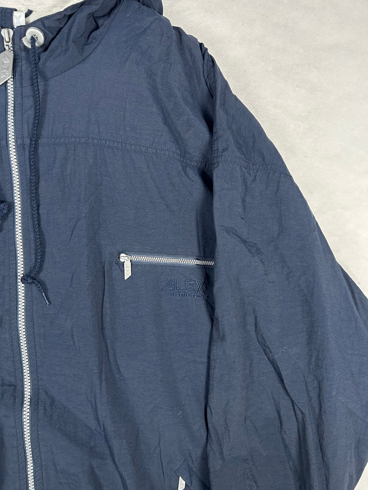 Giacca a vento con cappuccio blu navy vintage – Uomo 2XL