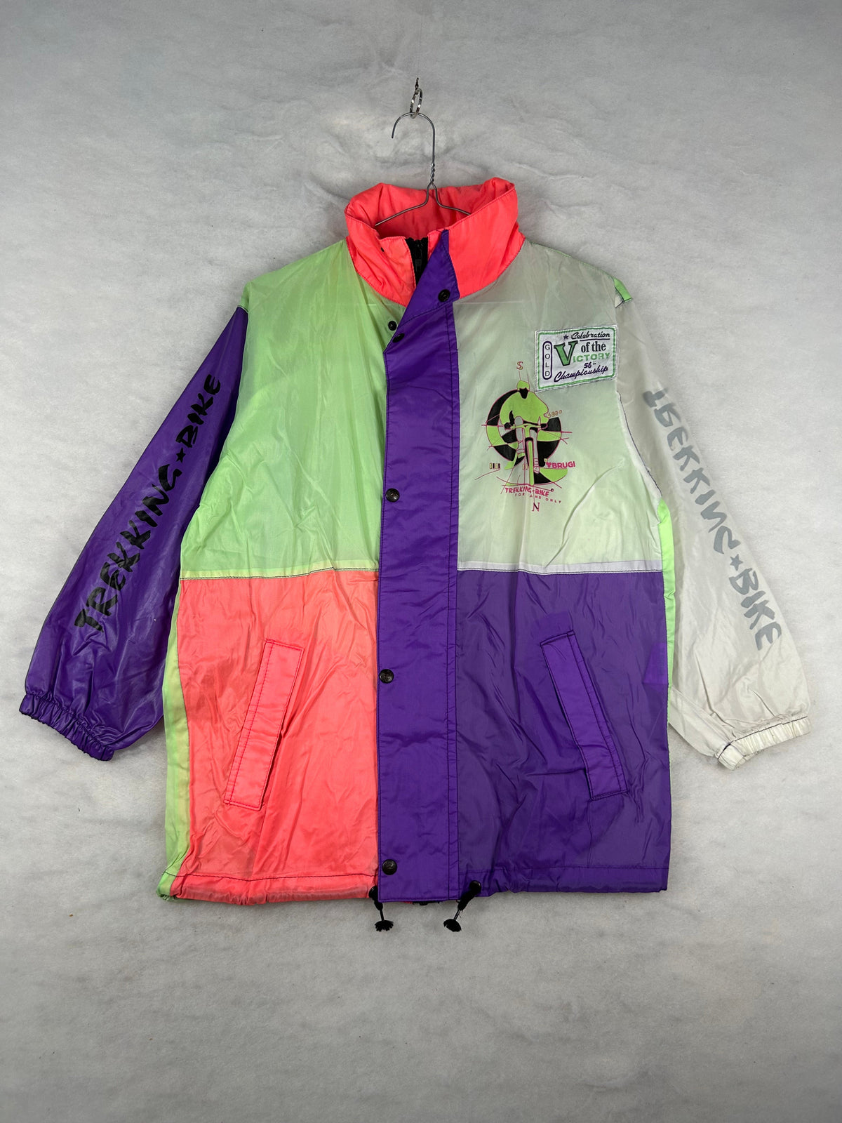 Giacca a vento anni 90 color block bianca e viola vintage – Uomo S