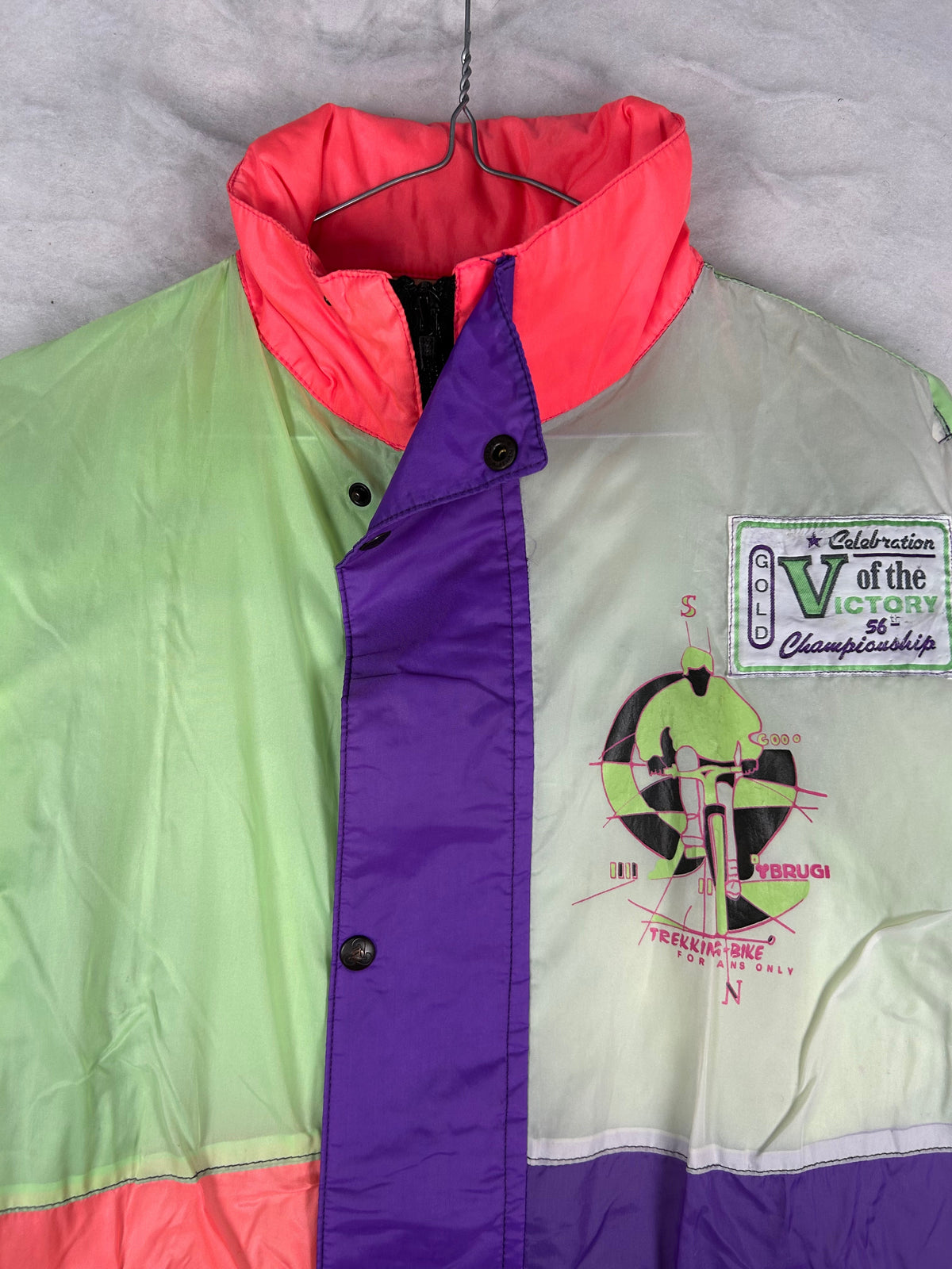 Giacca a vento anni 90 color block bianca e viola vintage – Uomo S