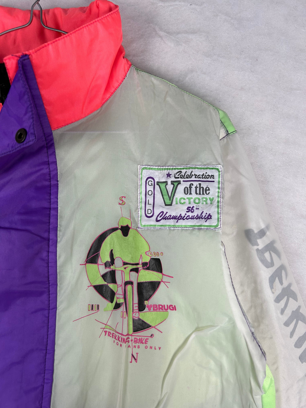 Giacca a vento anni 90 color block bianca e viola vintage – Uomo S