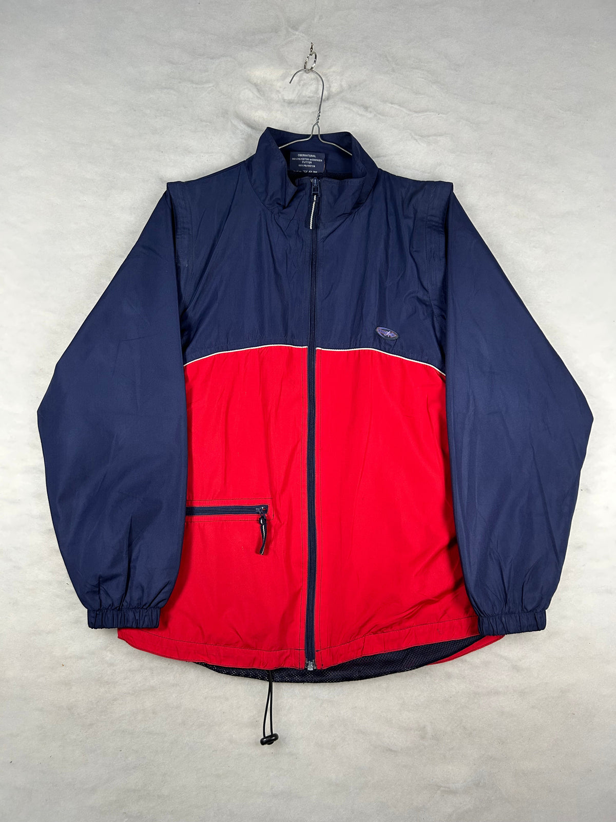 Giacca a vento sportiva blu navy e rossa vintage – Uomo S