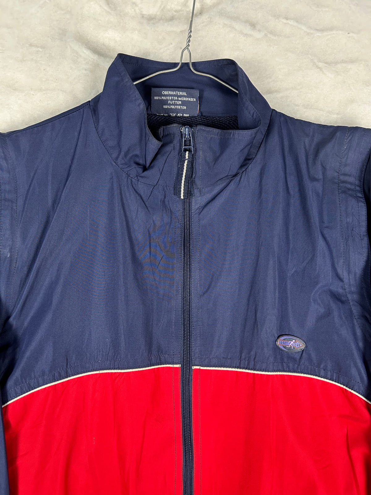 Giacca a vento sportiva blu navy e rossa vintage – Uomo S