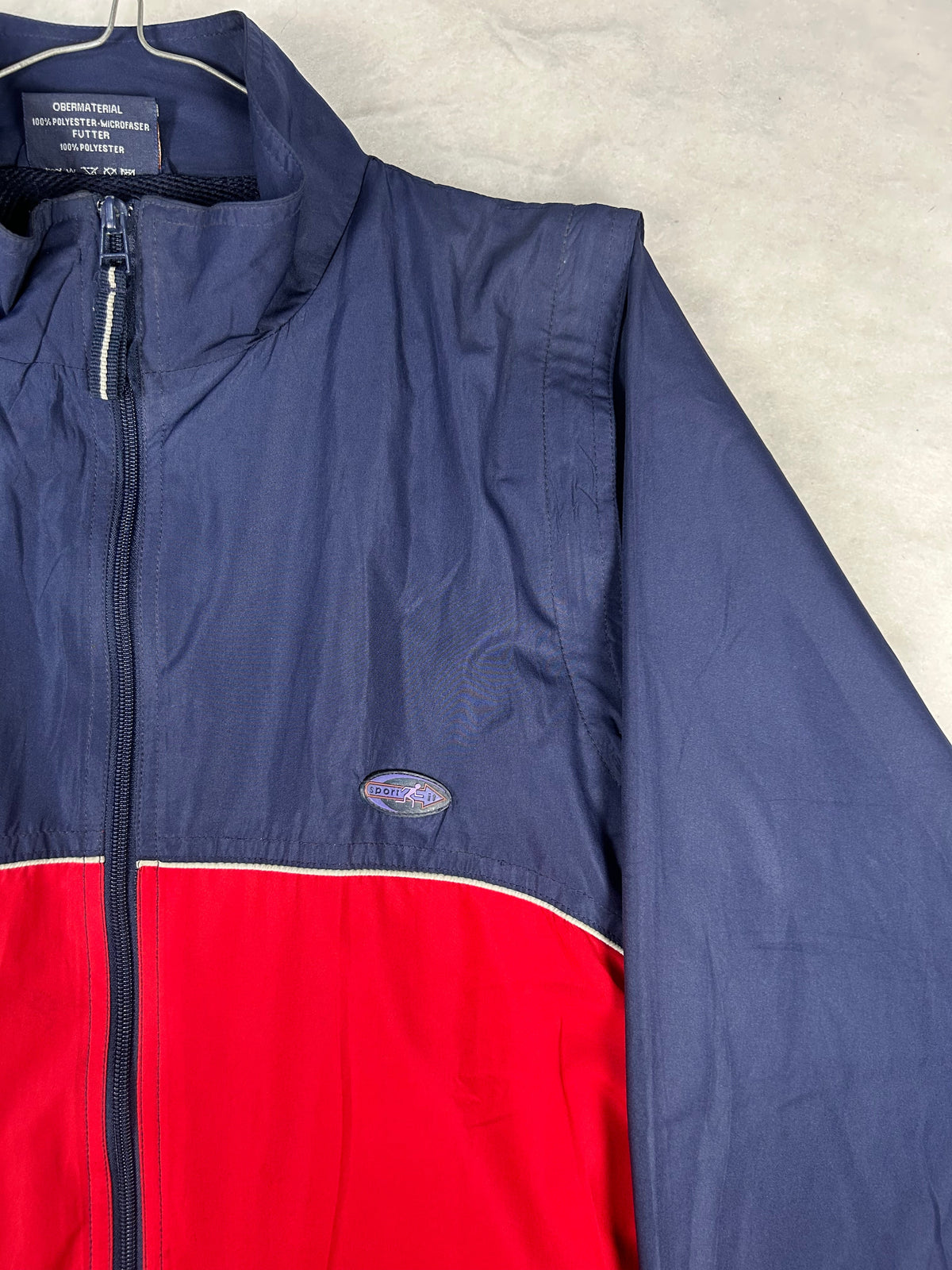 Giacca a vento sportiva blu navy e rossa vintage – Uomo S