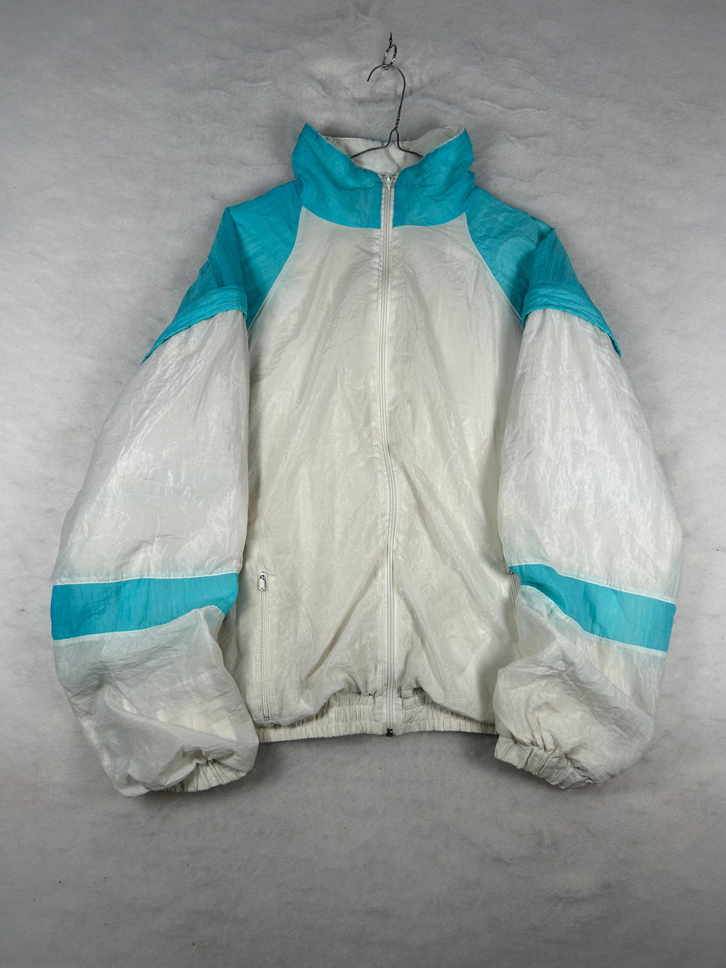 Giacca a vento anni 90 bianca e verde acqua vintage – Uomo L