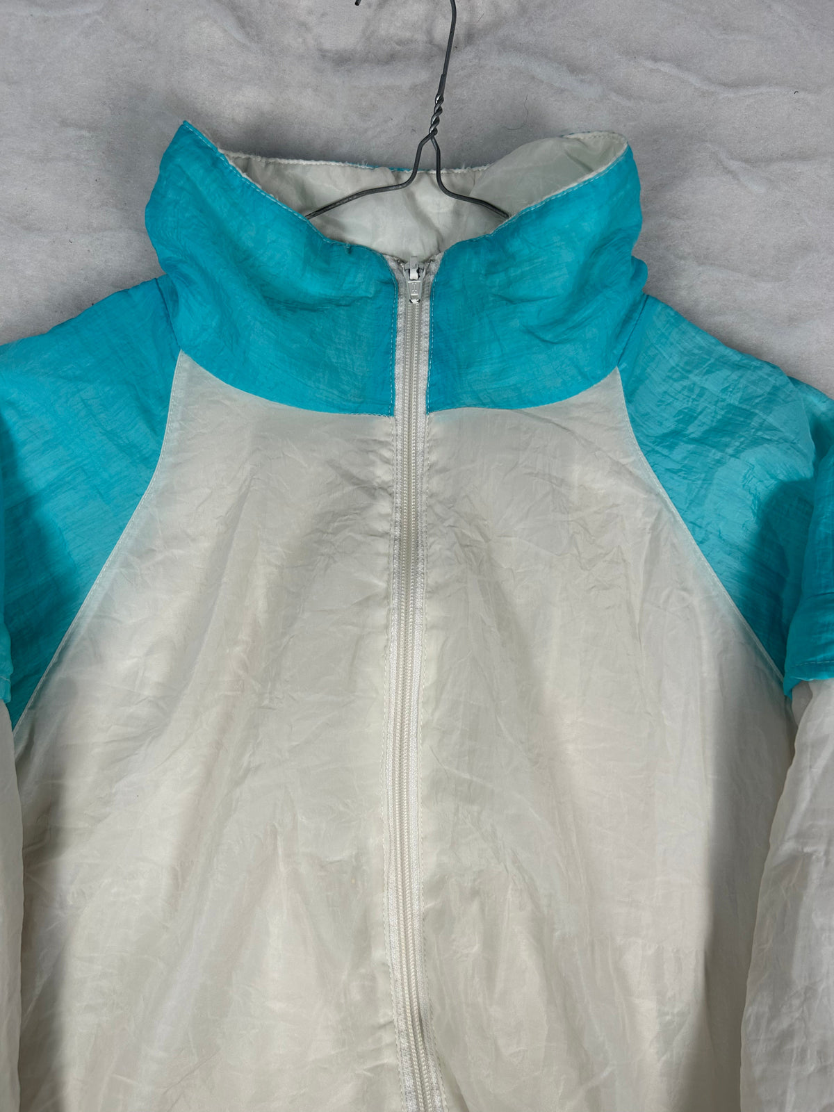 Giacca a vento anni 90 bianca e verde acqua vintage – Uomo L