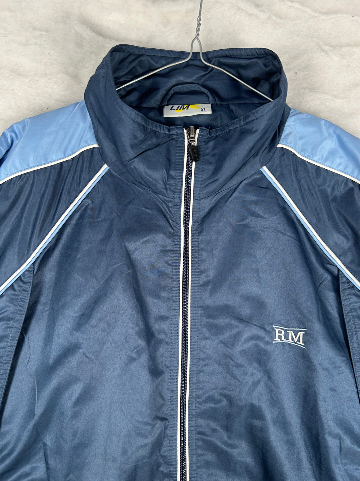 Track jacket sportiva blu navy e azzurra vintage – Uomo XL