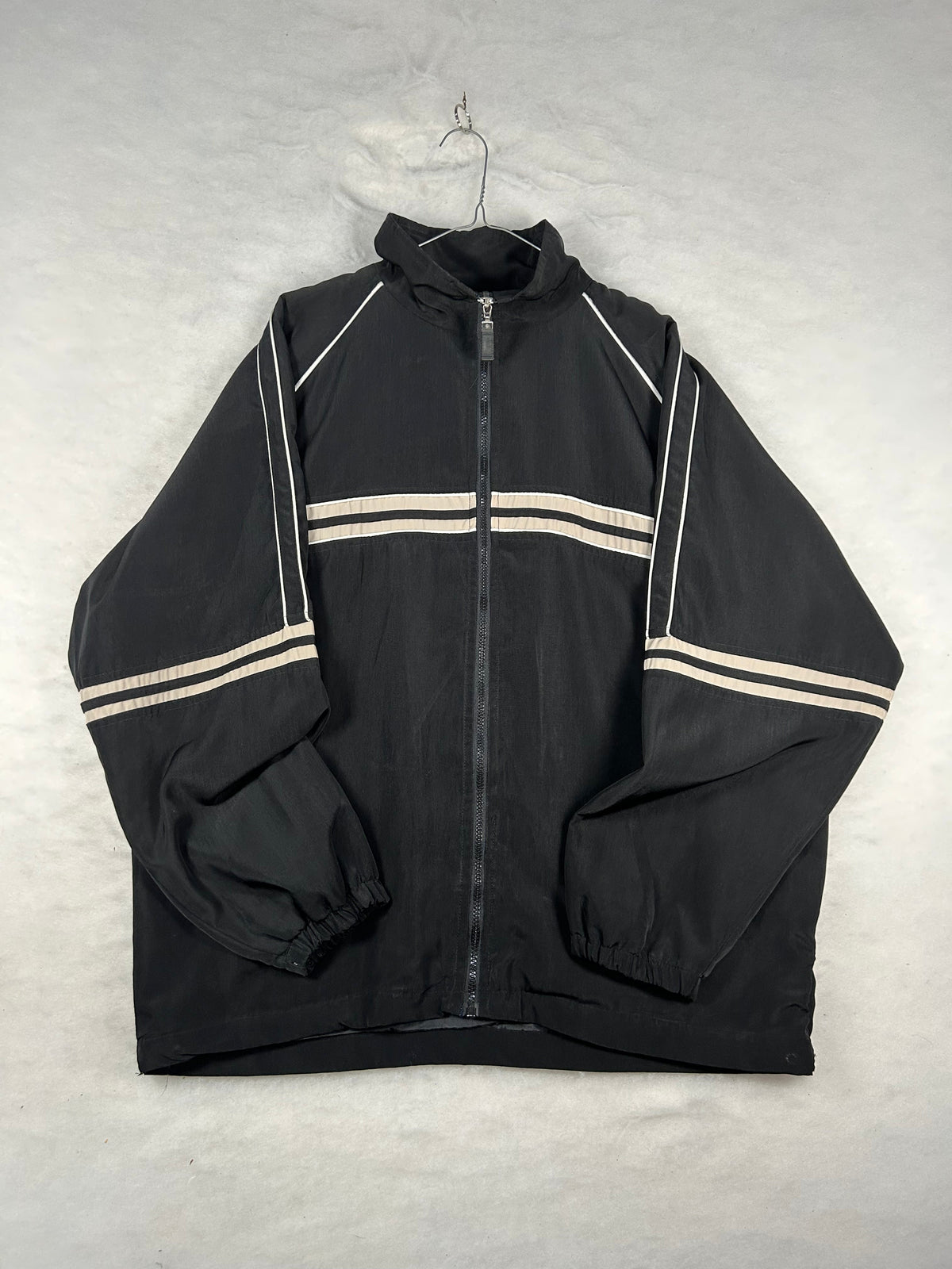 Track jacket sportiva nera righe bianche vintage – Uomo XL