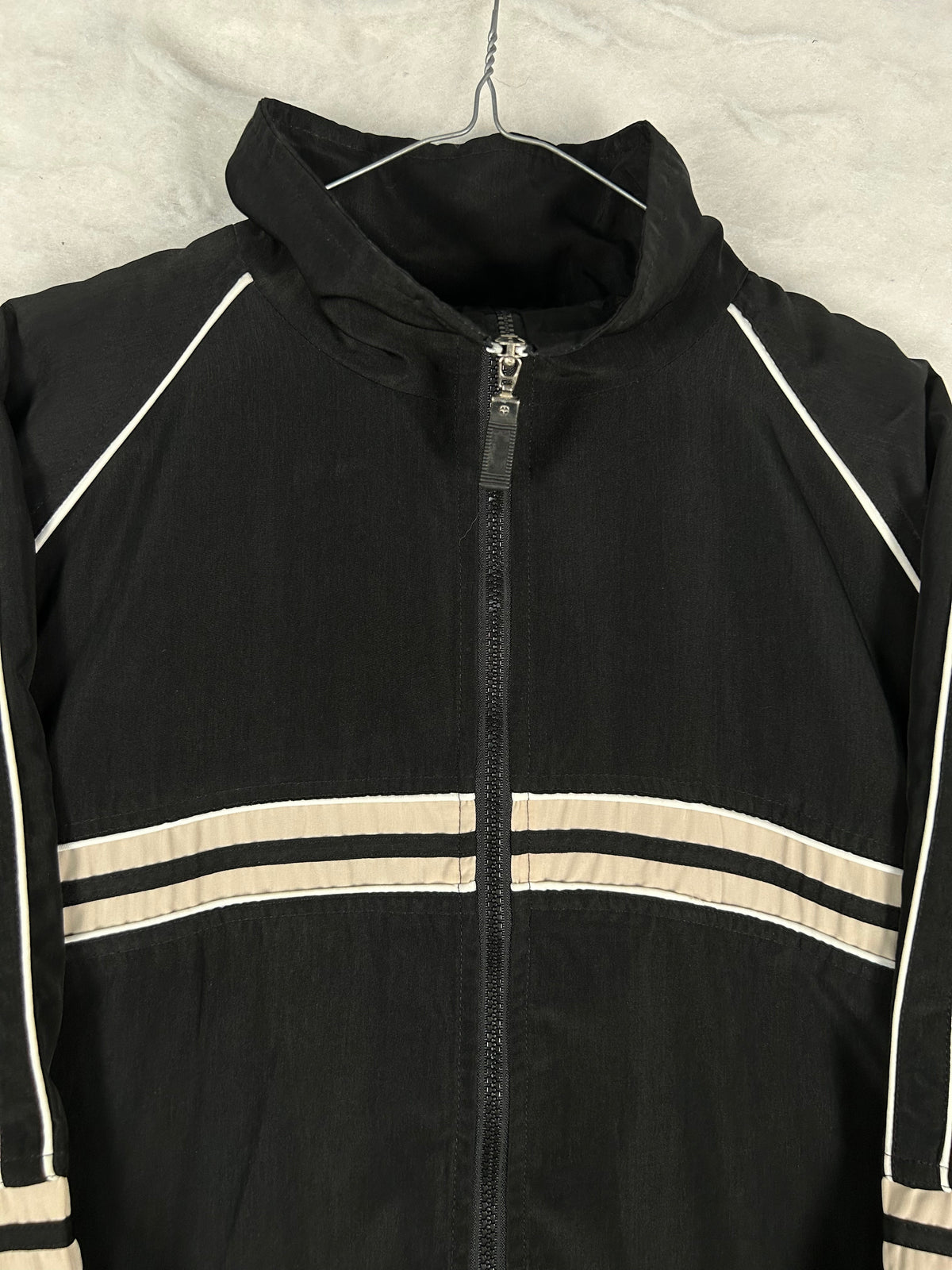 Track jacket sportiva nera righe bianche vintage – Uomo XL