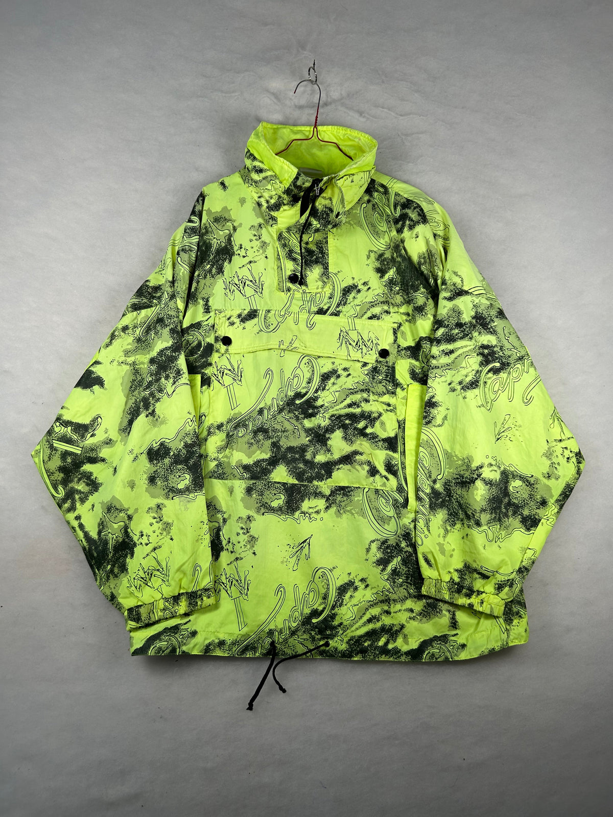 Anorak mezza zip verde lime fluo stampa vintage – Uomo L
