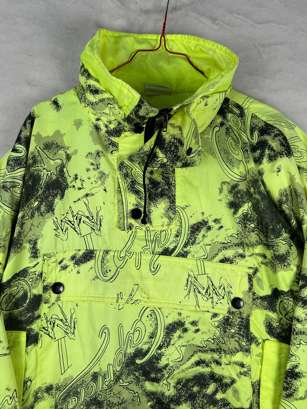 Anorak mezza zip verde lime fluo stampa vintage – Uomo L