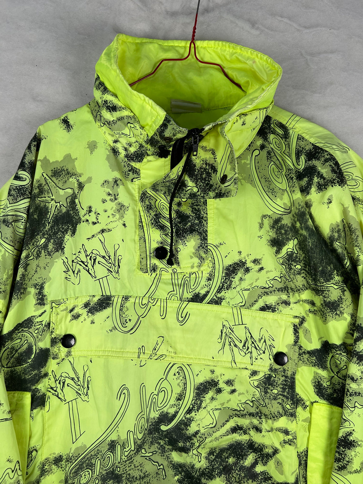 Anorak mezza zip verde lime fluo stampa vintage – Uomo L