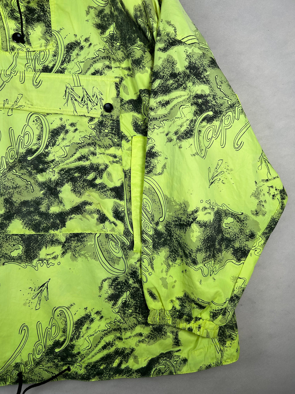 Anorak mezza zip verde lime fluo stampa vintage – Uomo L