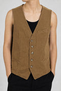 Gilet vintage uomo canvas cammello indossato