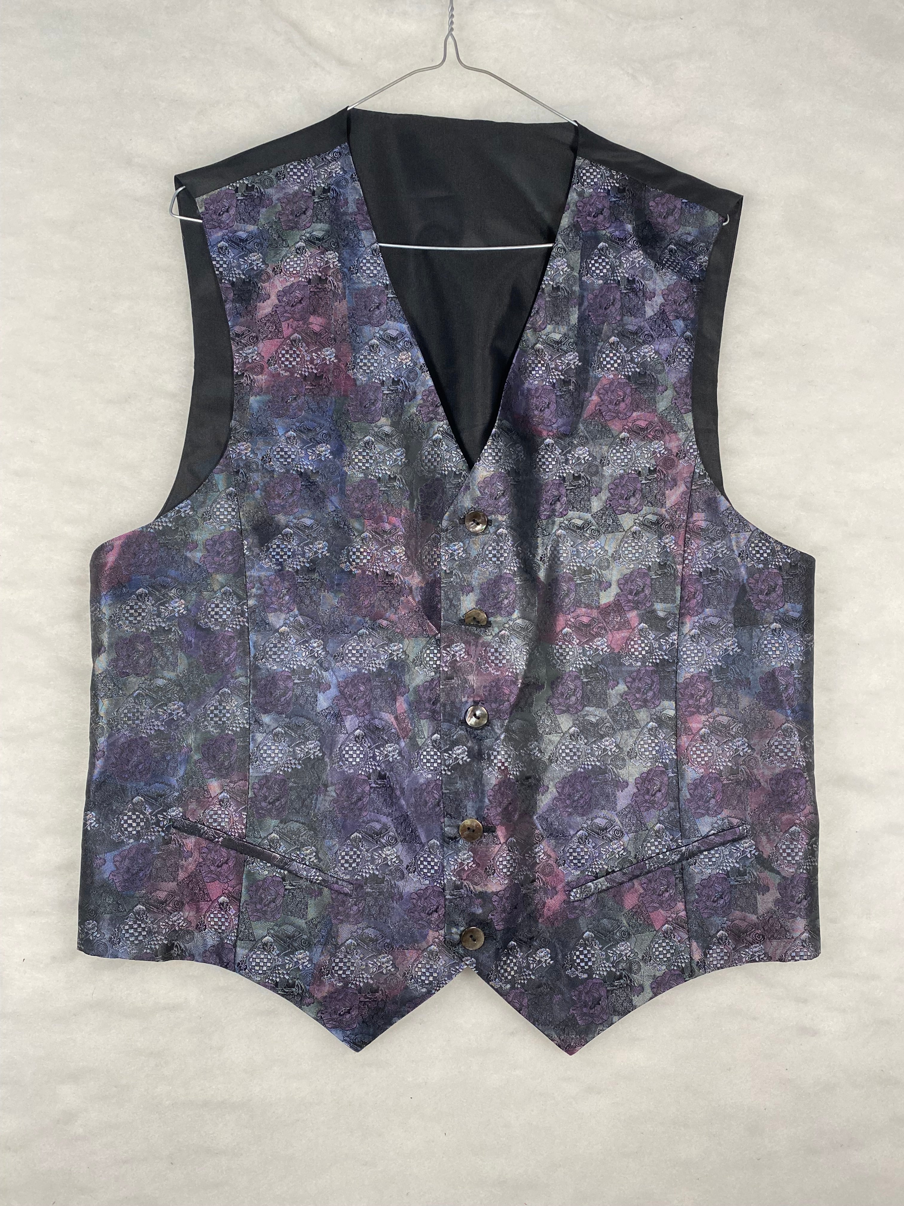 Gilet / Panciotto Vintage Uomo in Jacquard Floreale – Multicolore Viola e Blu