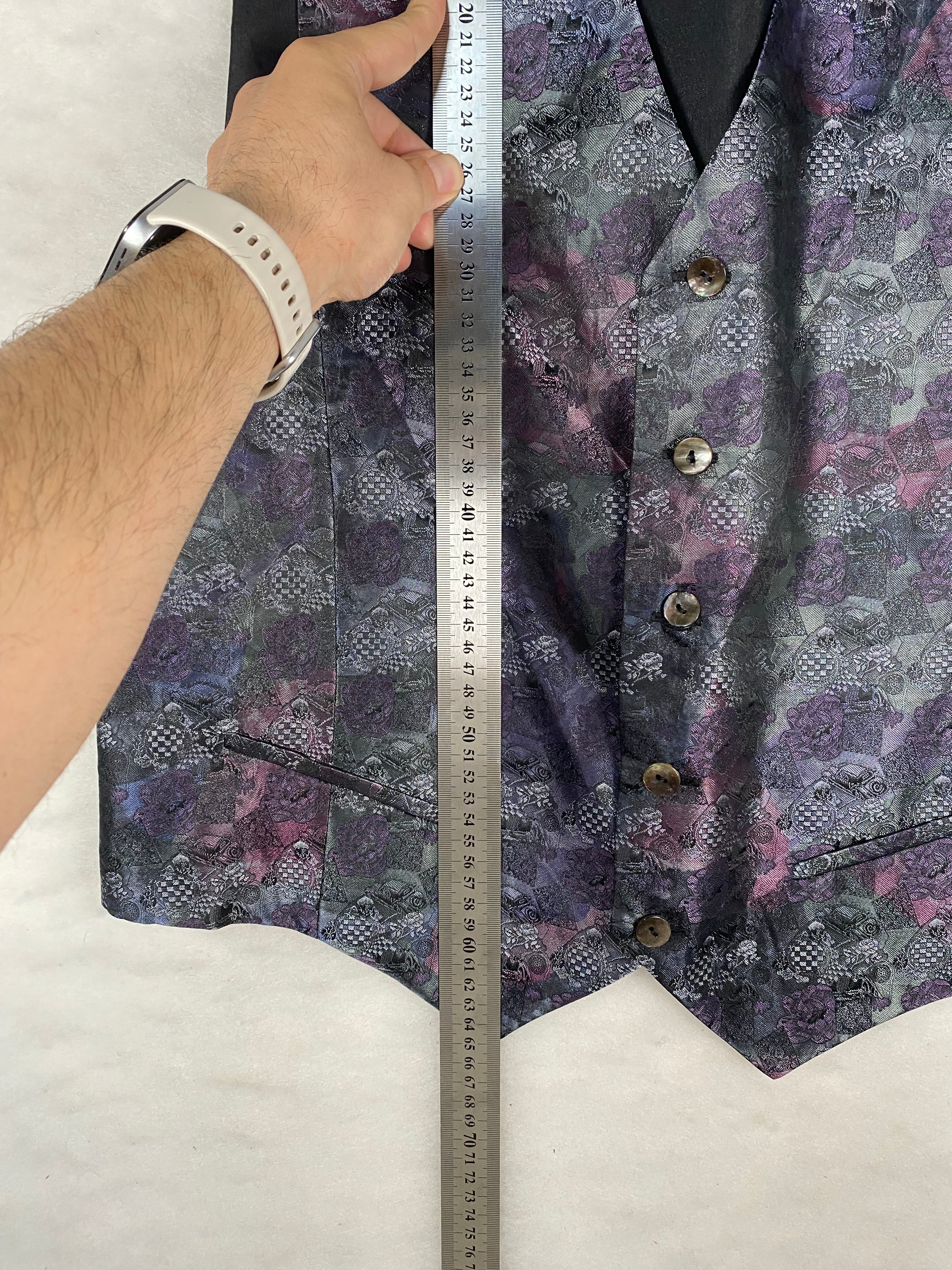 Gilet / Panciotto Vintage Uomo in Jacquard Floreale – Multicolore Viola e Blu