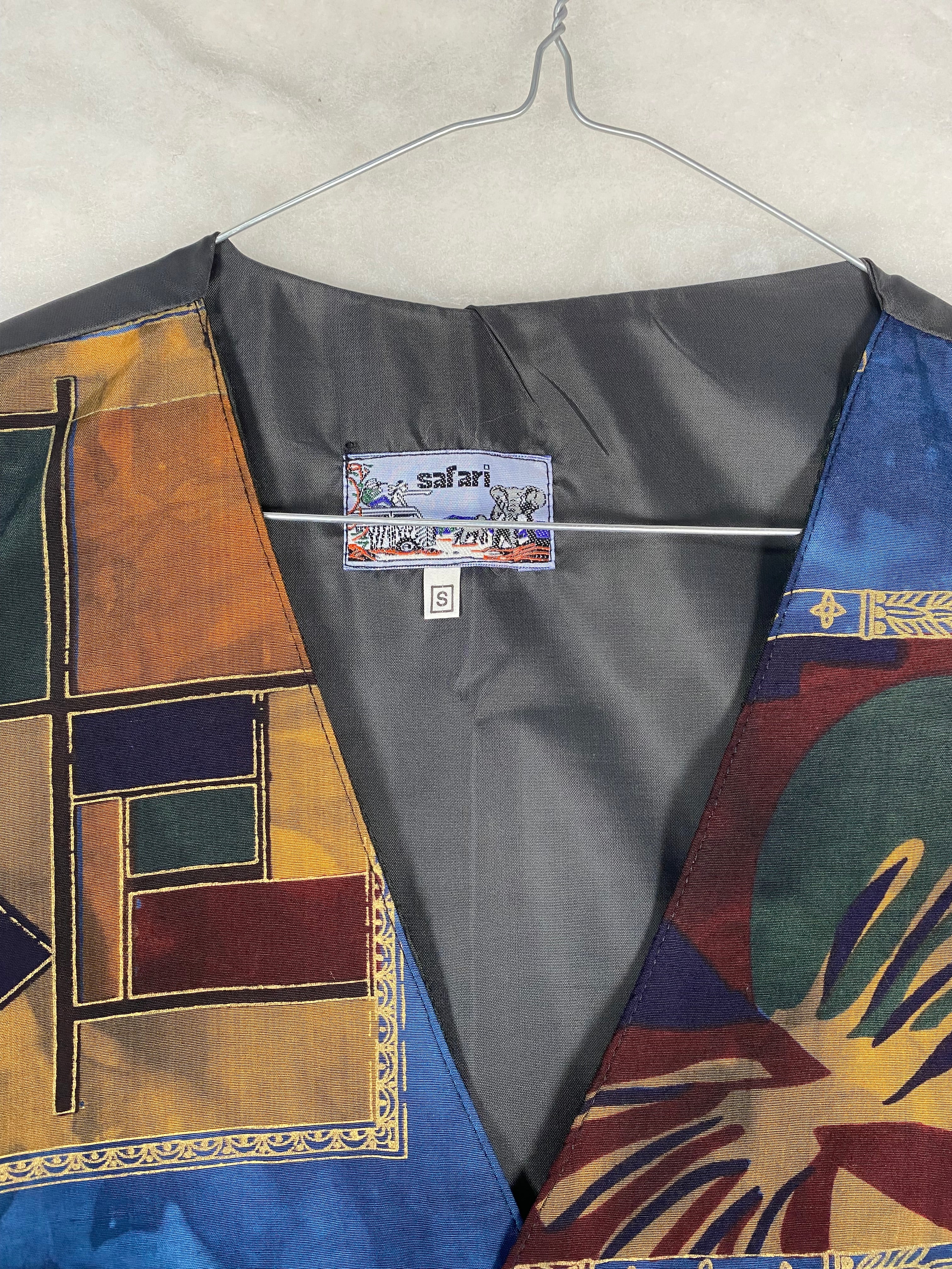 Gilet / Panciotto Vintage Uomo a Stampa Artistica – Blu Multicolore