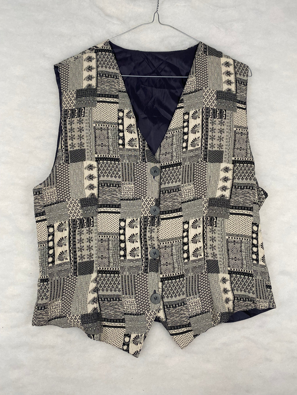 Gilet / Panciotto Vintage Donna a Fantasia Patchwork Etnica – Beige e Nero