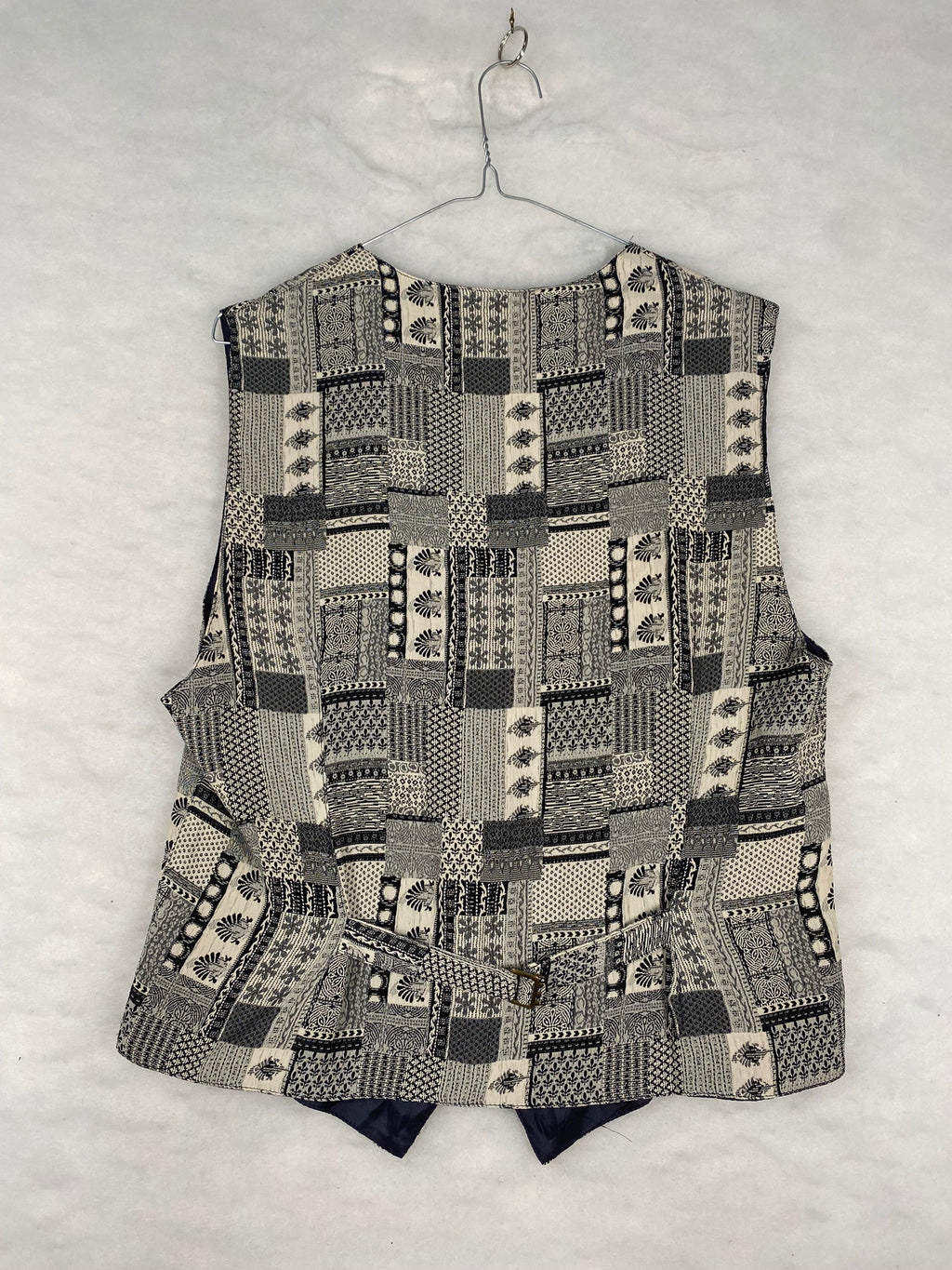 Gilet / Panciotto Vintage Donna a Fantasia Patchwork Etnica – Beige e Nero