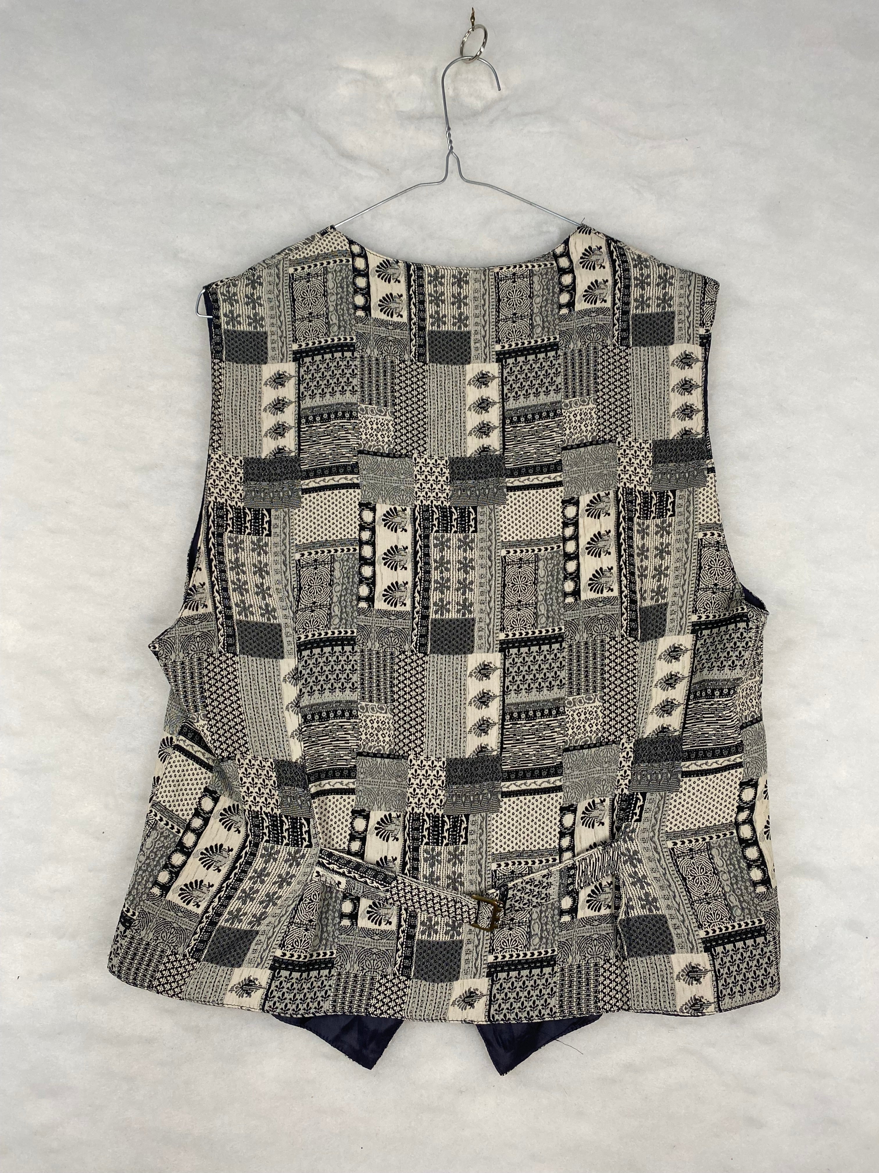 Gilet / Panciotto Vintage Donna a Fantasia Patchwork Etnica – Beige e Nero