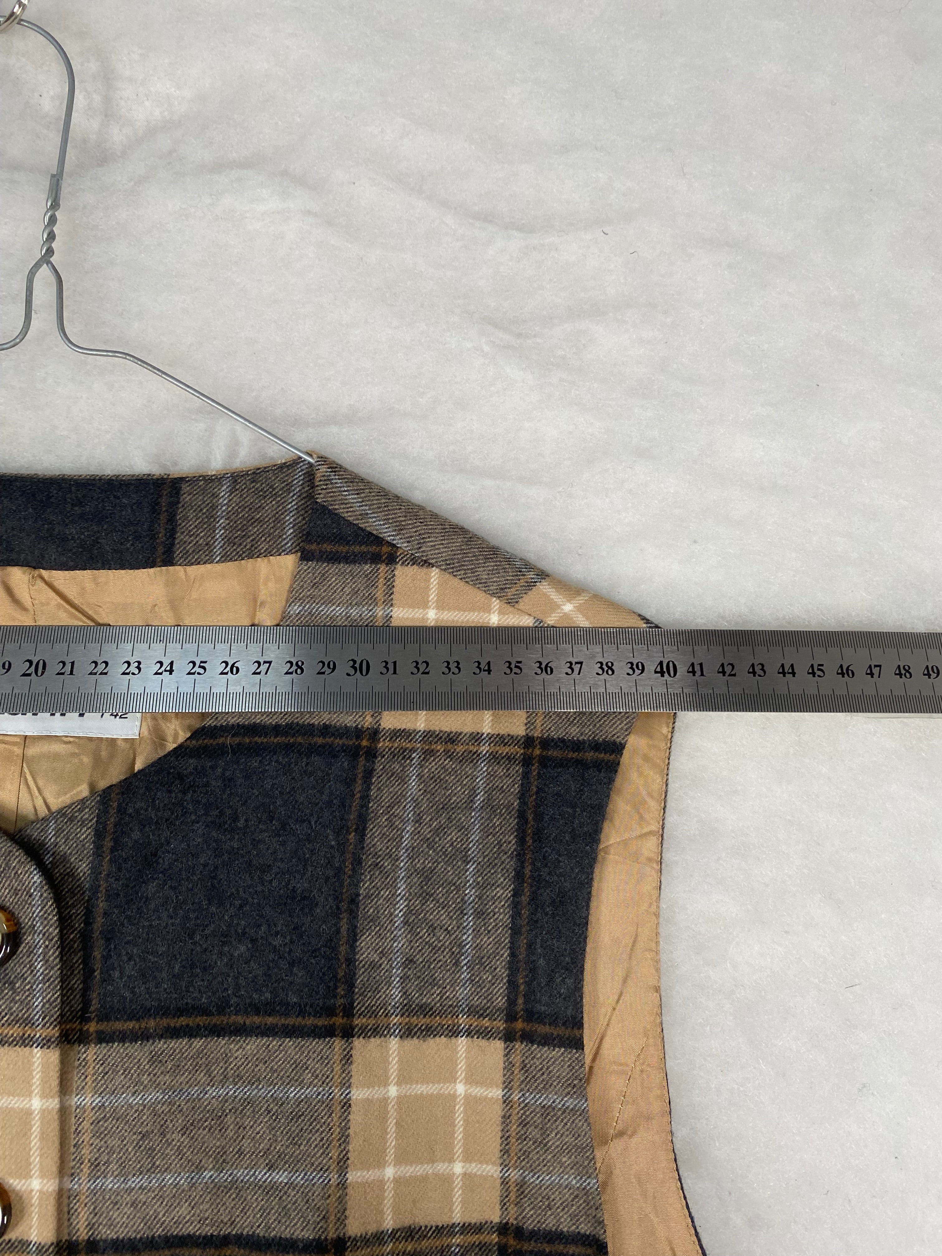 Gilet / Panciotto Vintage Donna in Lana a Quadri Tartan – Blu e Beige – Taglia M (IT 42)