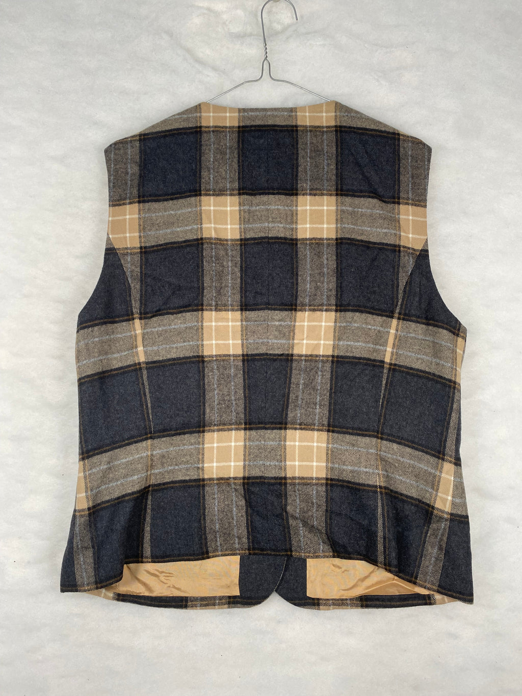 Gilet / Panciotto Vintage Donna in Lana a Quadri Tartan – Blu e Beige – Taglia M (IT 42)