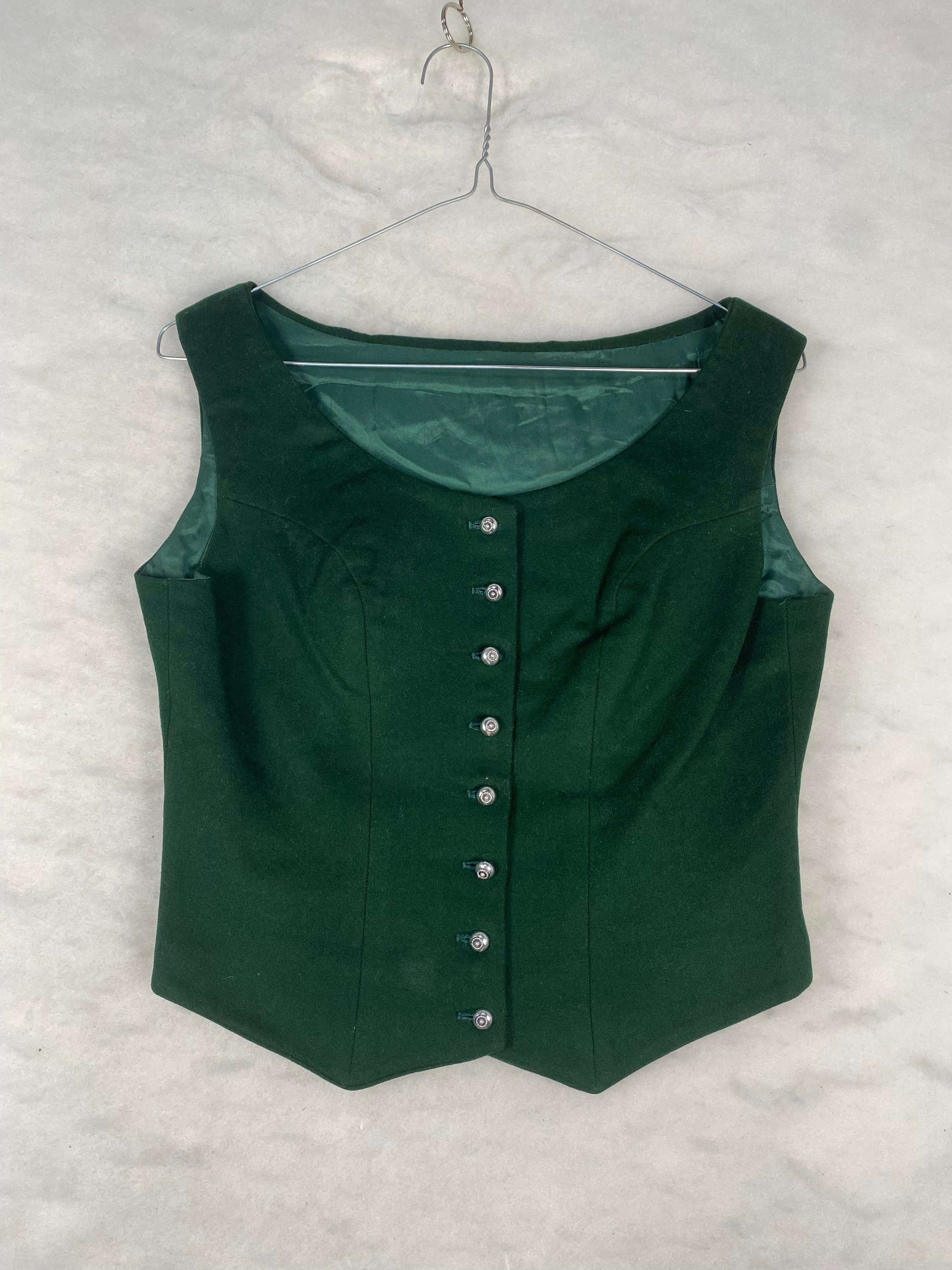 Top / Gilet Vintage Donna Smanicato Attillato – Verde Bottiglia con Bottoni