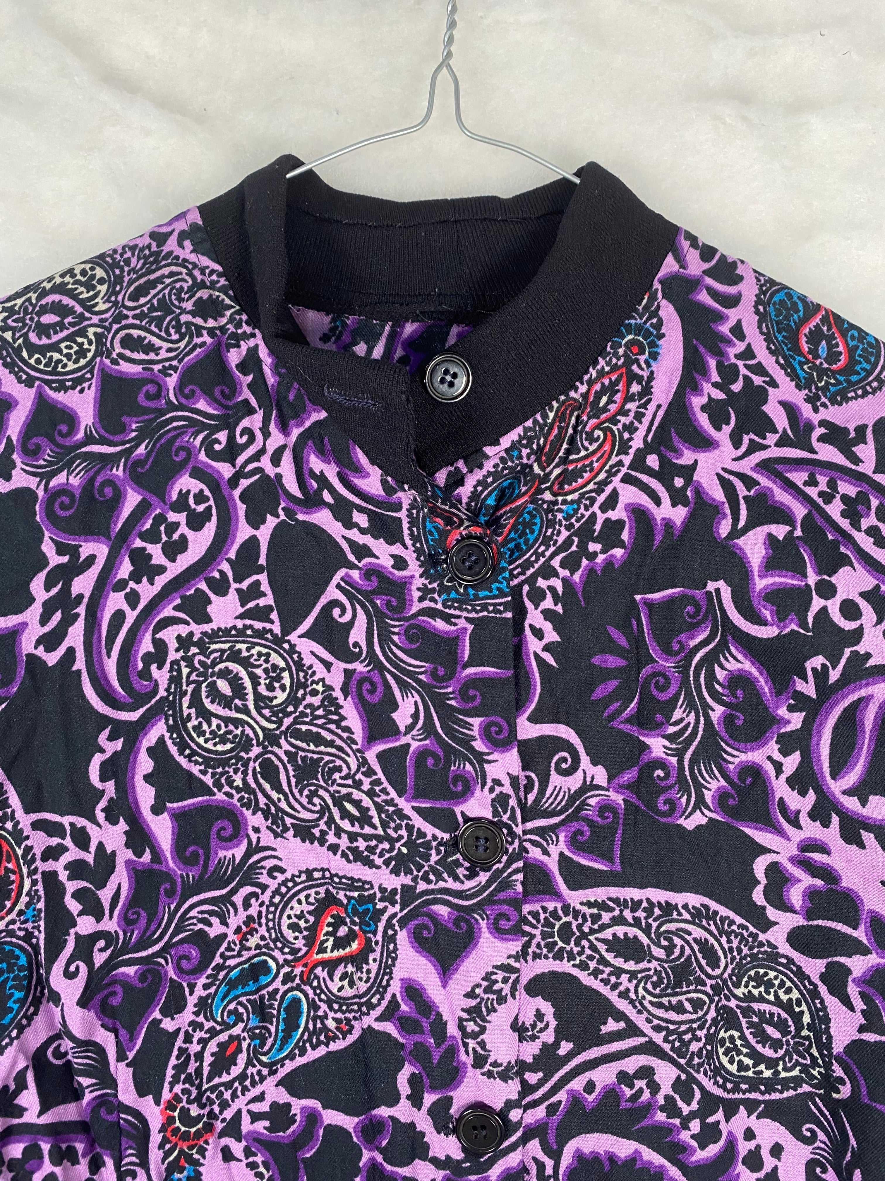 Giacca / Bomber Vintage Donna Trapuntato a Fantasia Paisley – Viola e Nero