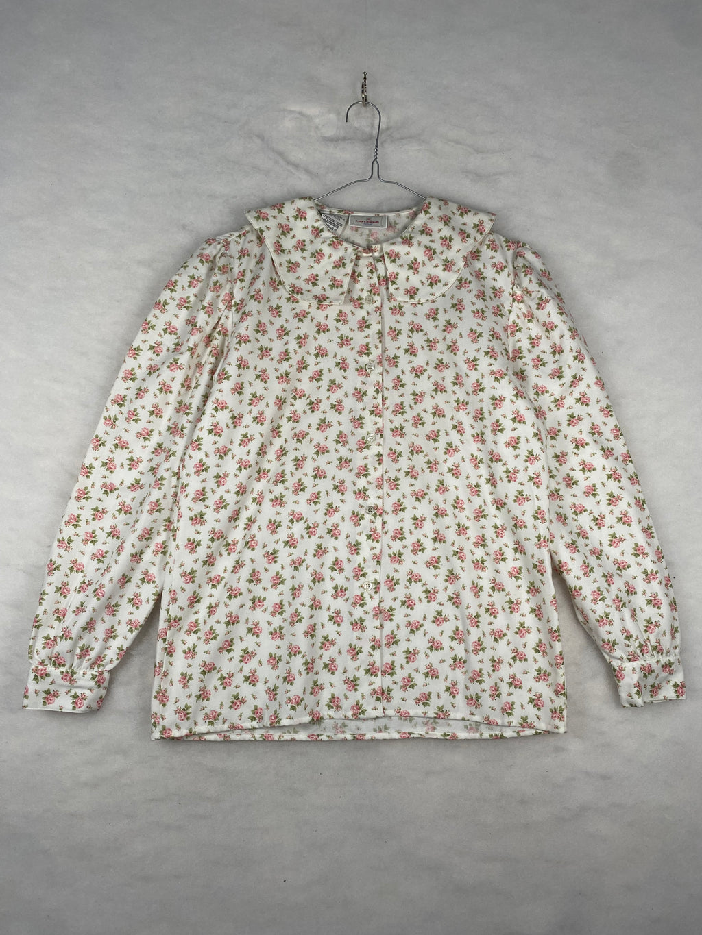 Camicia Vintage Donna Laura Biagiotti a Fiori – Bianca con Roselline – Colletto Tondo