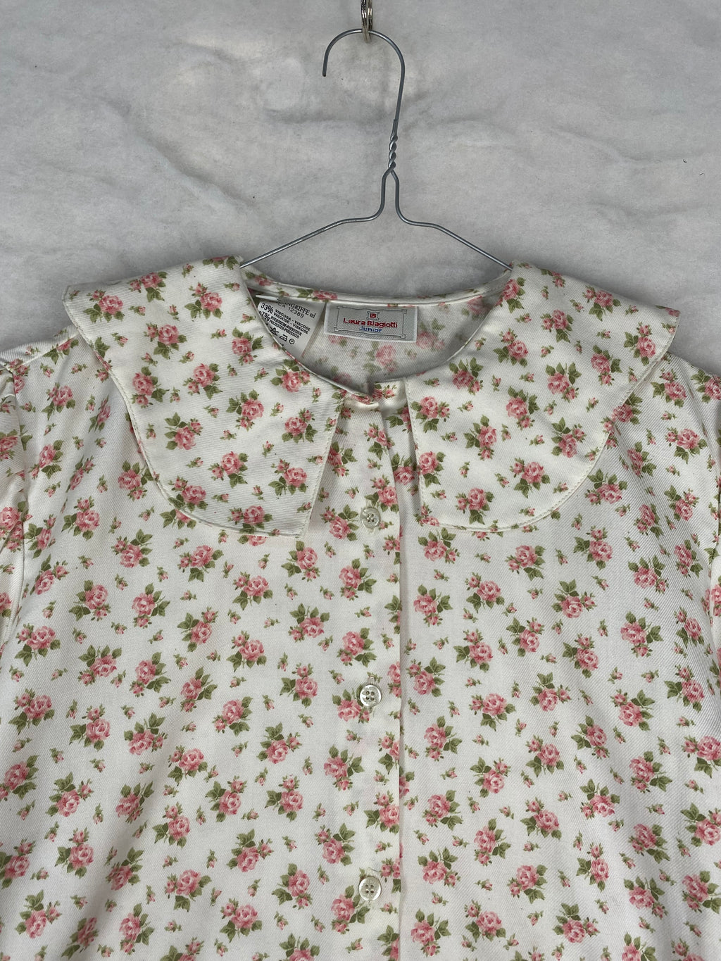 Camicia Vintage Donna Laura Biagiotti a Fiori – Bianca con Roselline – Colletto Tondo