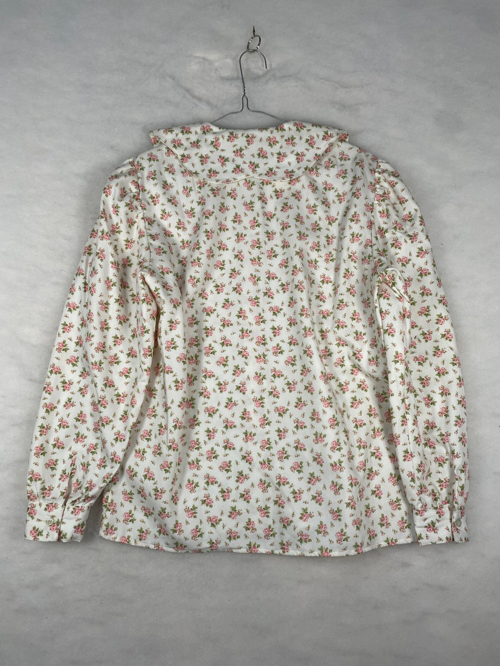 Camicia Vintage Donna Laura Biagiotti a Fiori – Bianca con Roselline – Colletto Tondo