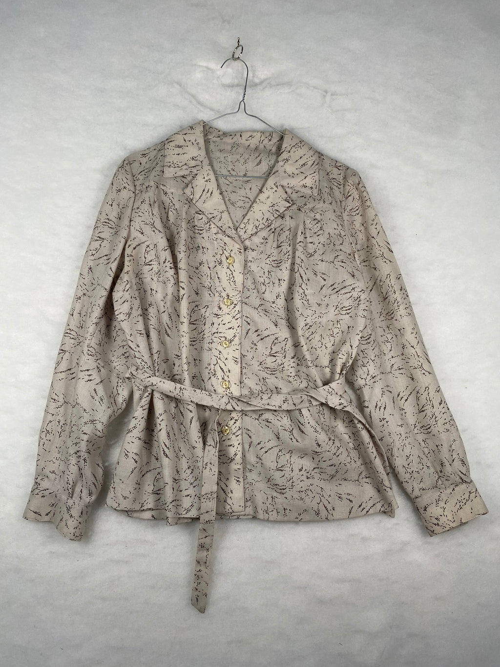 Camicia / Blusa Vintage Donna con Cintura – Beige a Stampa Puntinata