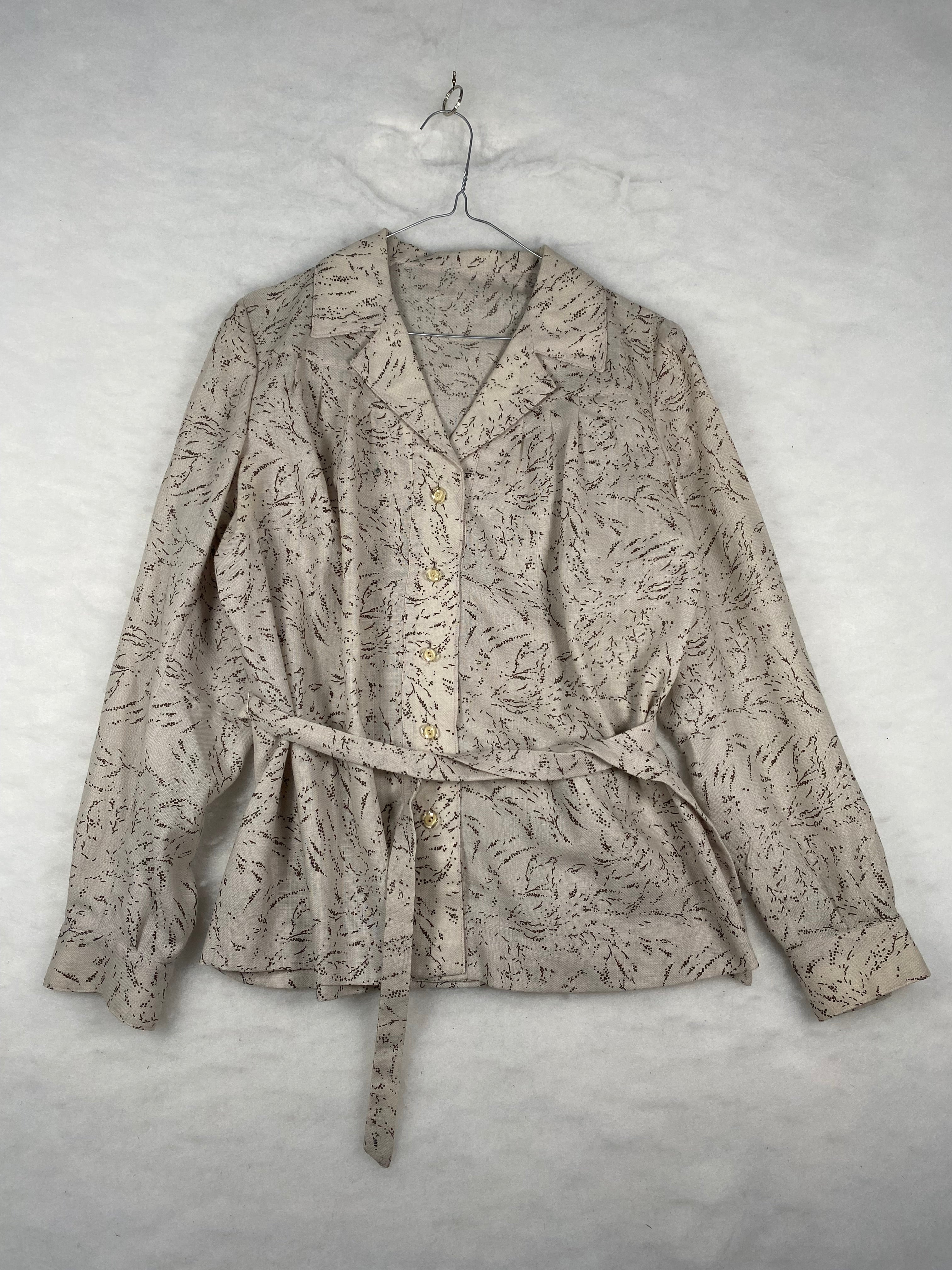 Camicia / Blusa Vintage Donna con Cintura – Beige a Stampa Puntinata