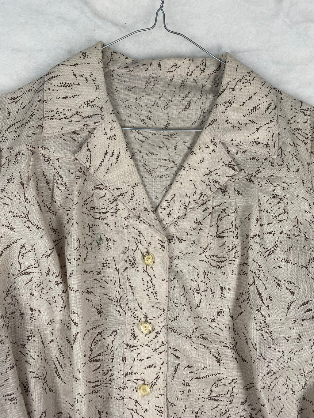 Camicia / Blusa Vintage Donna con Cintura – Beige a Stampa Puntinata
