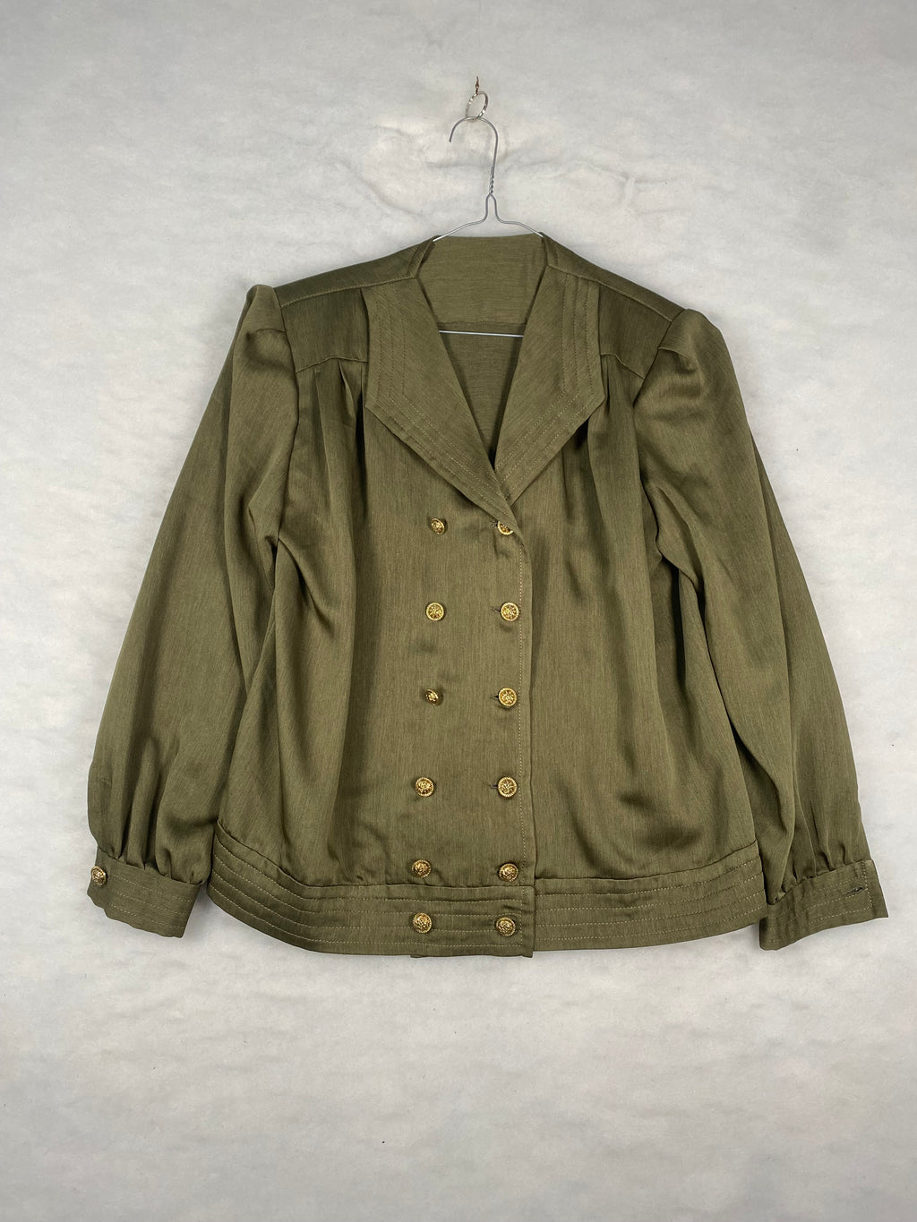 Blusa / Giacca Vintage Donna Doppiopetto – Verde Militare con Bottoni Oro